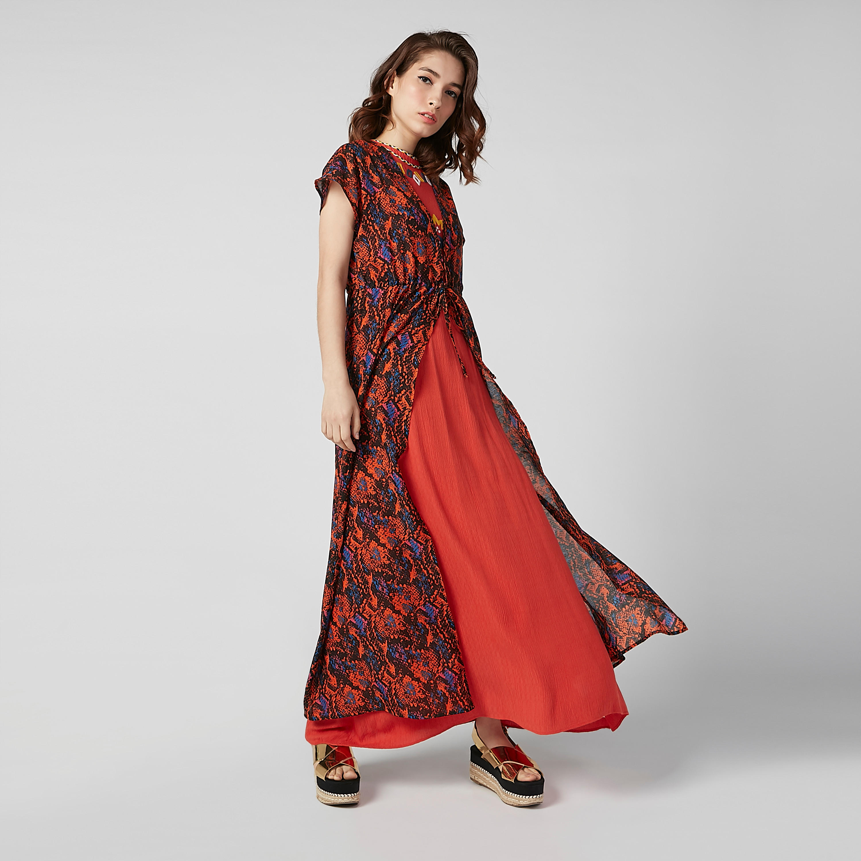 فستان مستدام طويل إيه لاين بأربطة وطبعات -women-clothing-dresses-image-1