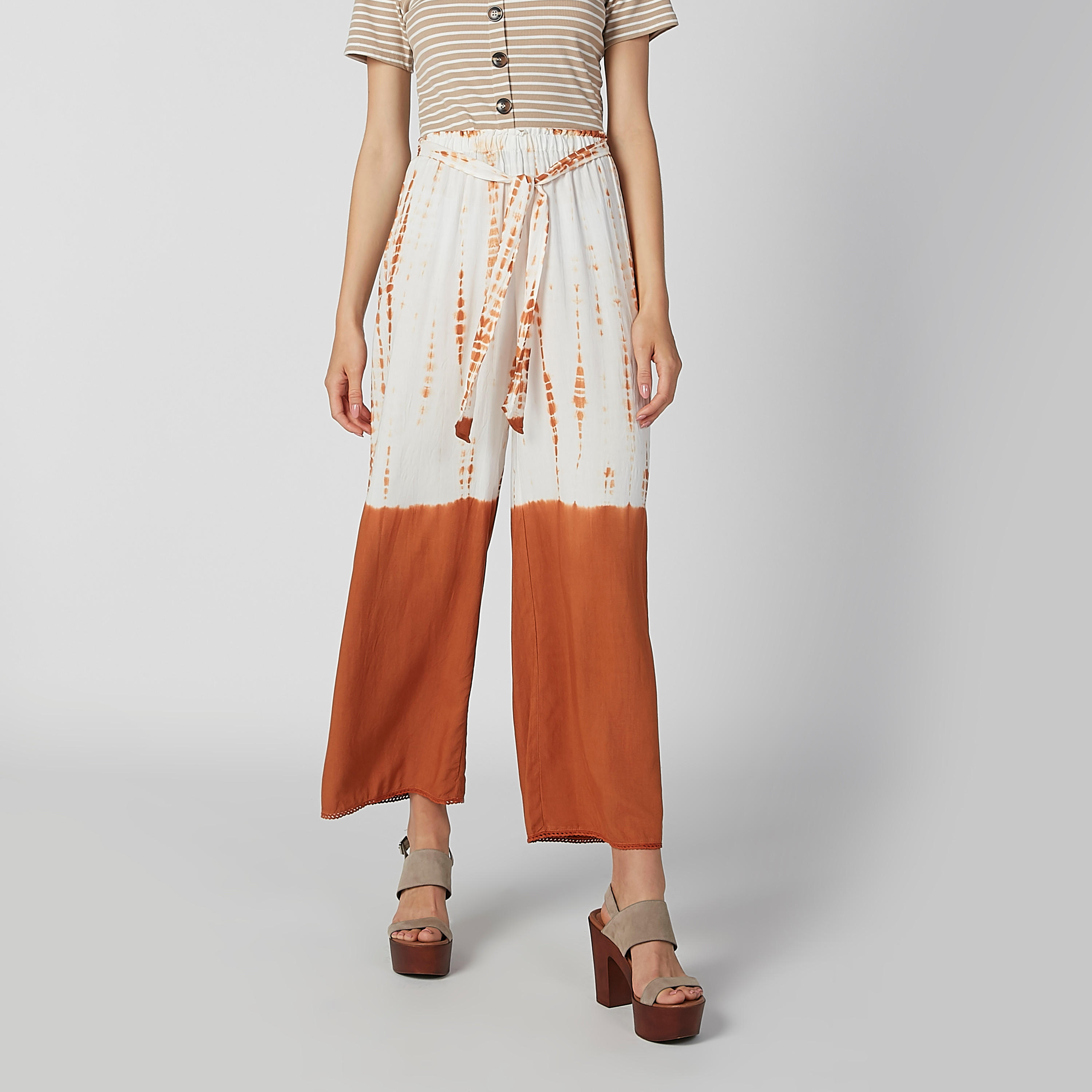 بنطلون مستدام بالازو بخصر متوسط الارتفاع وأربطة وطبعات -women-clothing-bottoms-trousers-image-2