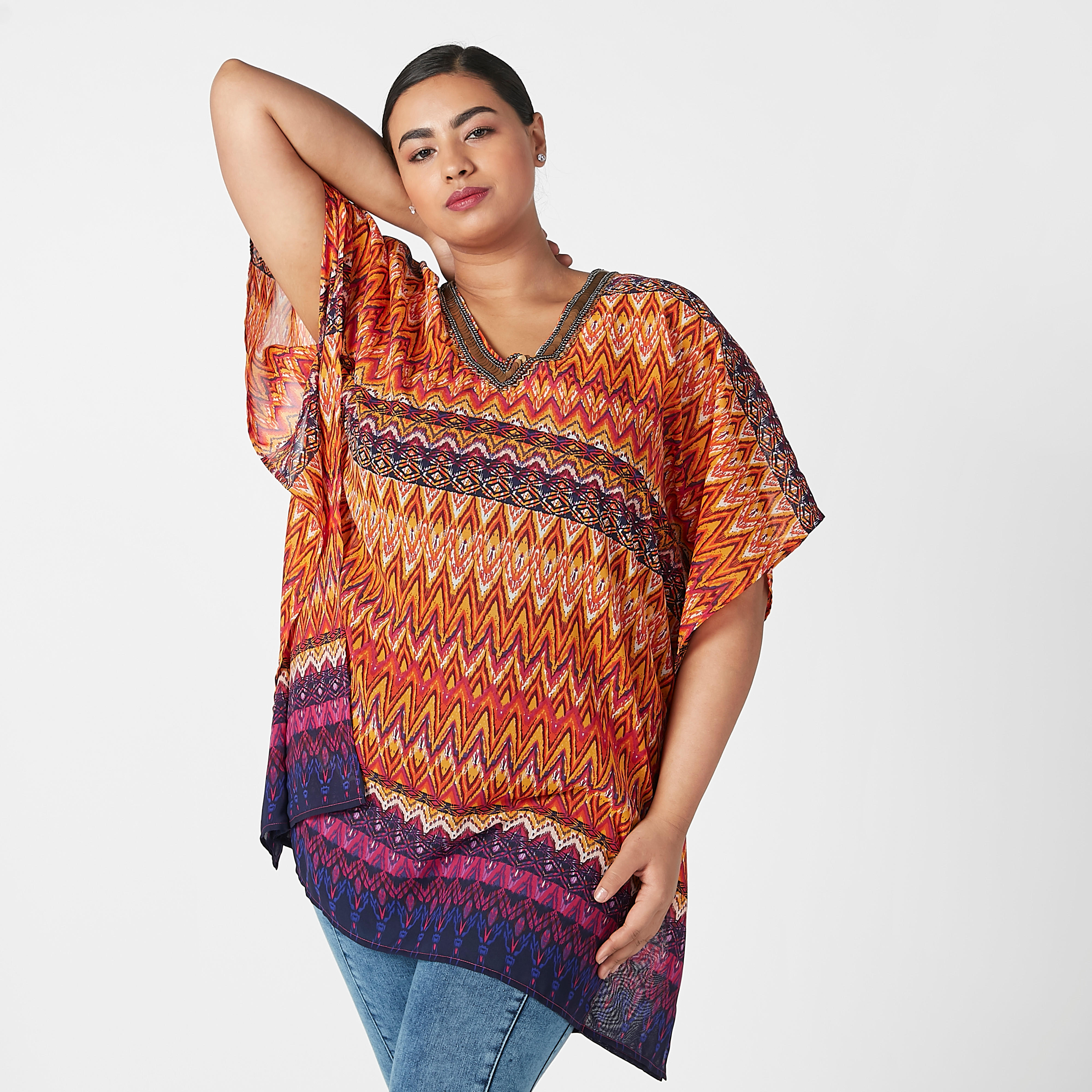 تونيك مستدام بياقة V وأكمام متصلة وطبعات-women-clothing-shirtsandblouses-blouses-image-1