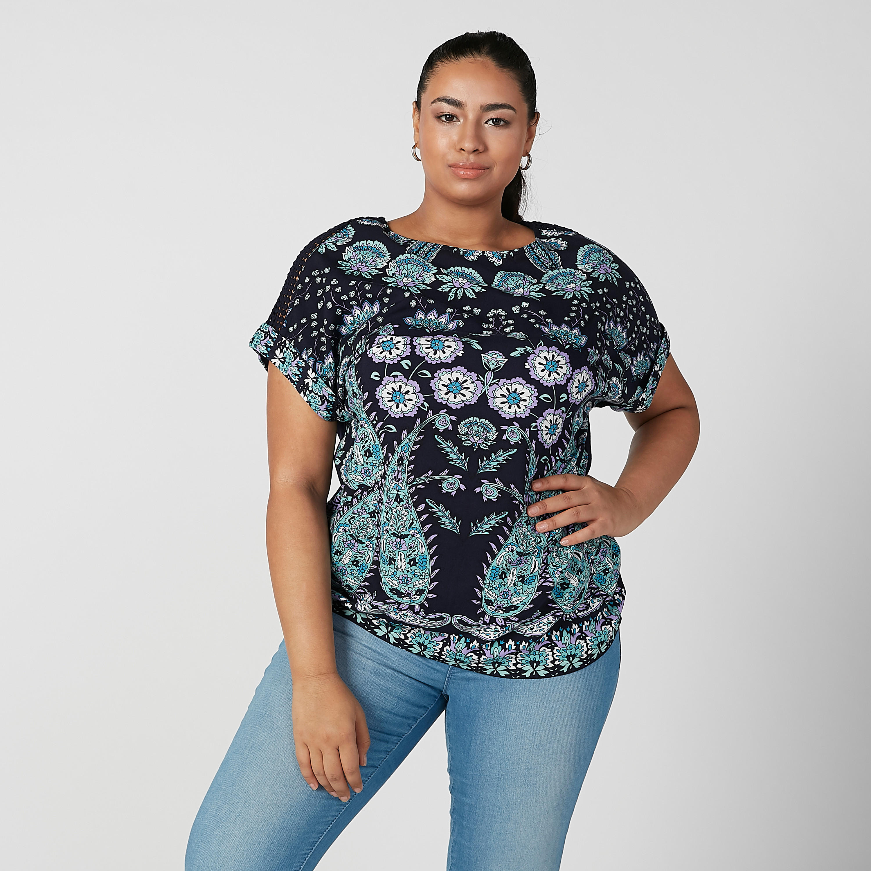 Printed Top with Boat Neck and Extended Sleeves-women-clothing-shirtsandblouses-blouses-image-2
