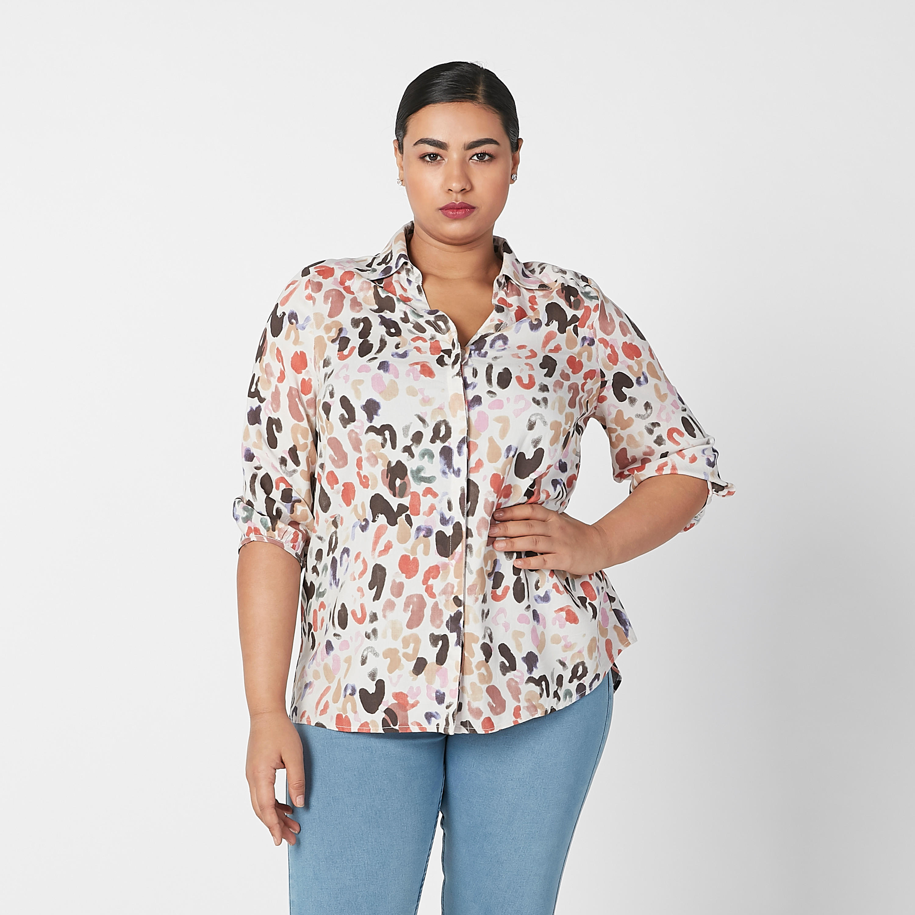 قميص بياقة عادية وأكمام 3/4 وطبعات-women-clothing-shirtsandblouses-blouses-image-1