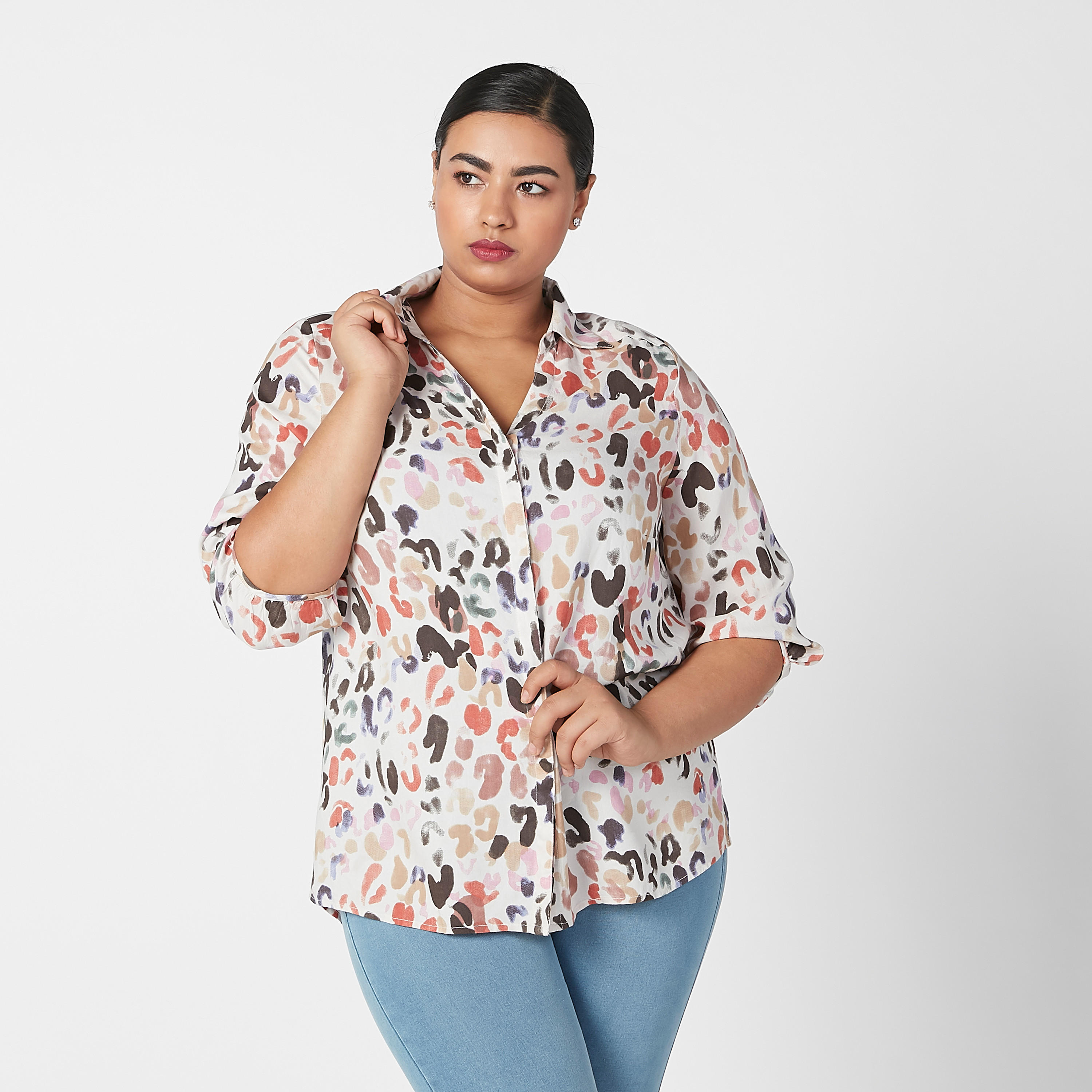 قميص بياقة عادية وأكمام 3/4 وطبعات-women-clothing-shirtsandblouses-blouses-image-4