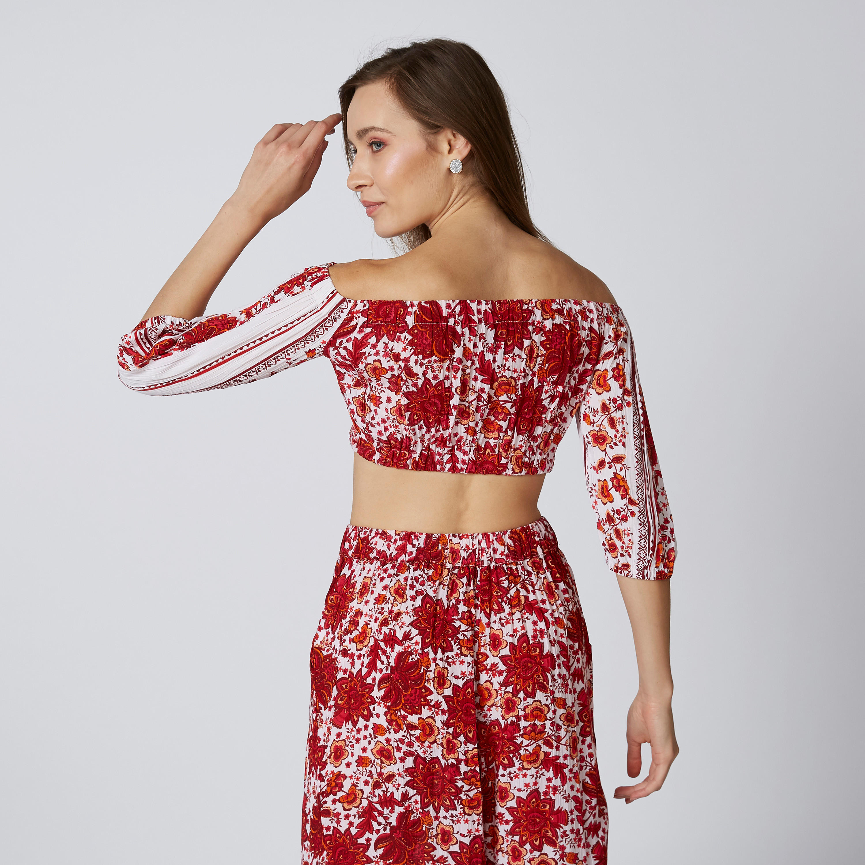 Printed Off Shoulder Crop Top with 3/4 Sleeves-women-clothing-shirtsandblouses-blouses-image-3