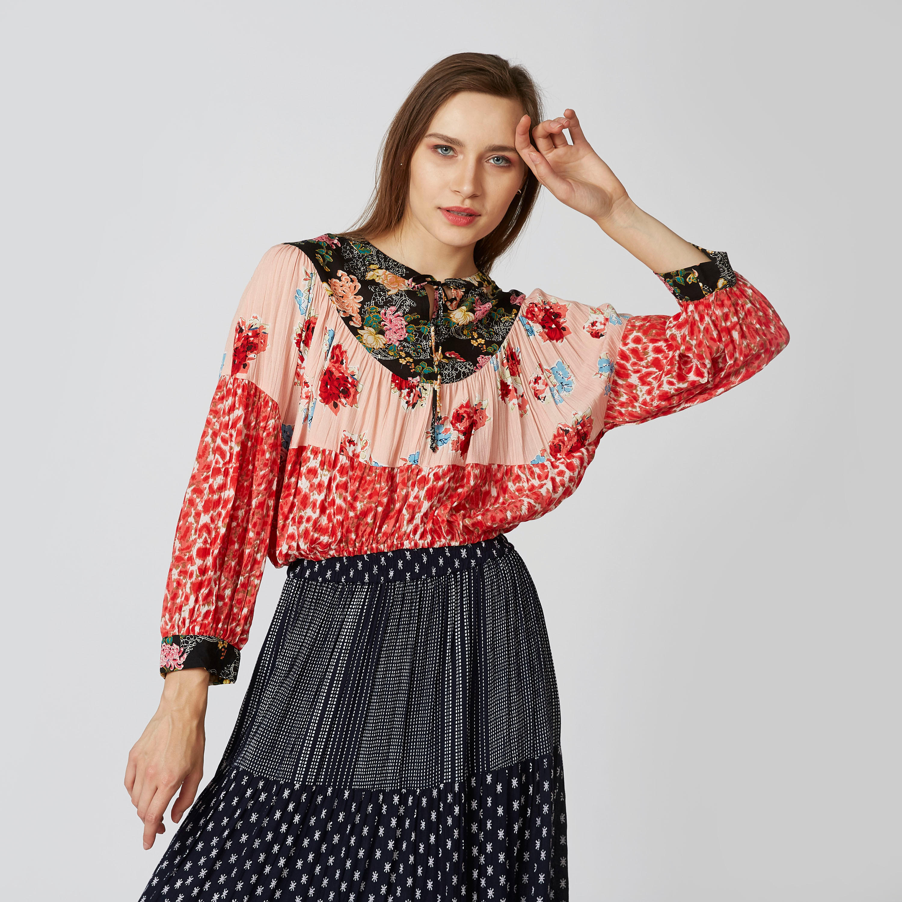 Floral Printed Top with Bishop Sleeves and Tie Ups-women-clothing-shirtsandblouses-blouses-image-1
