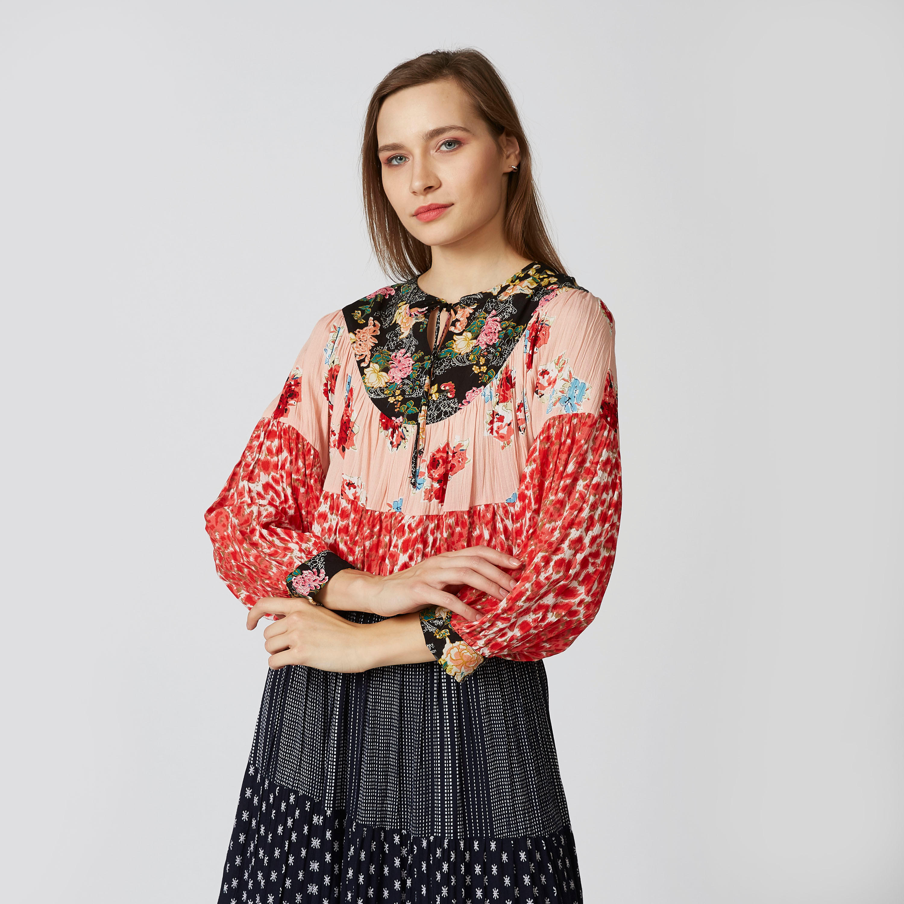 Floral Printed Top with Bishop Sleeves and Tie Ups-women-clothing-shirtsandblouses-blouses-image-4