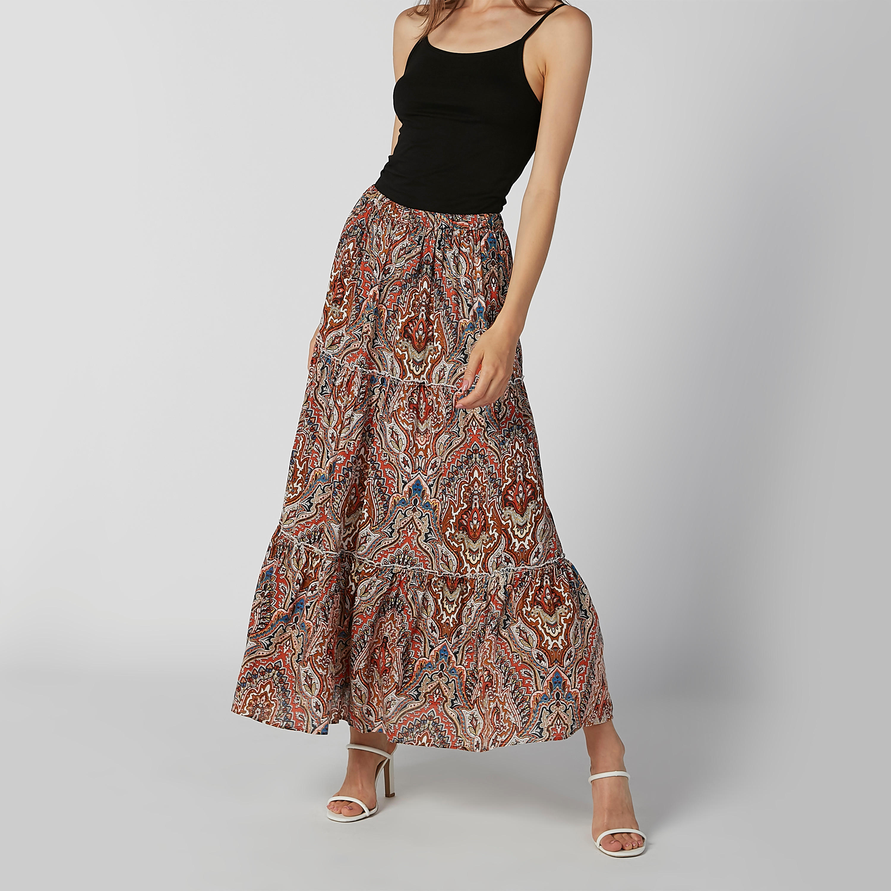 Printed Maxi A-line Skirt with Elasticised Waistband-women-clothing-bottoms-skirts-image-2