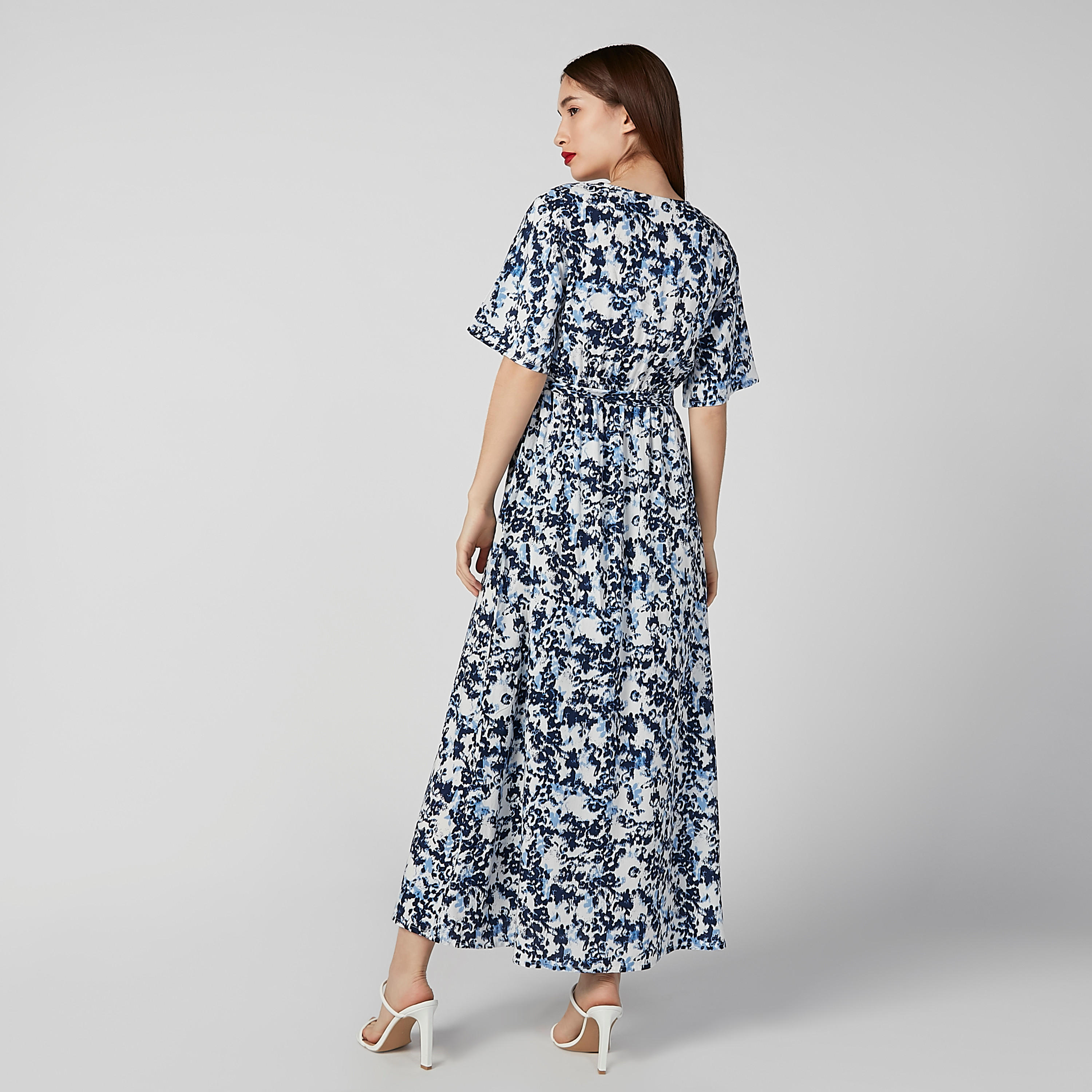 فستان إيه لاين طويل بأكمام قصيرة وأربطة وطبعات-women-clothing-dresses-image-4