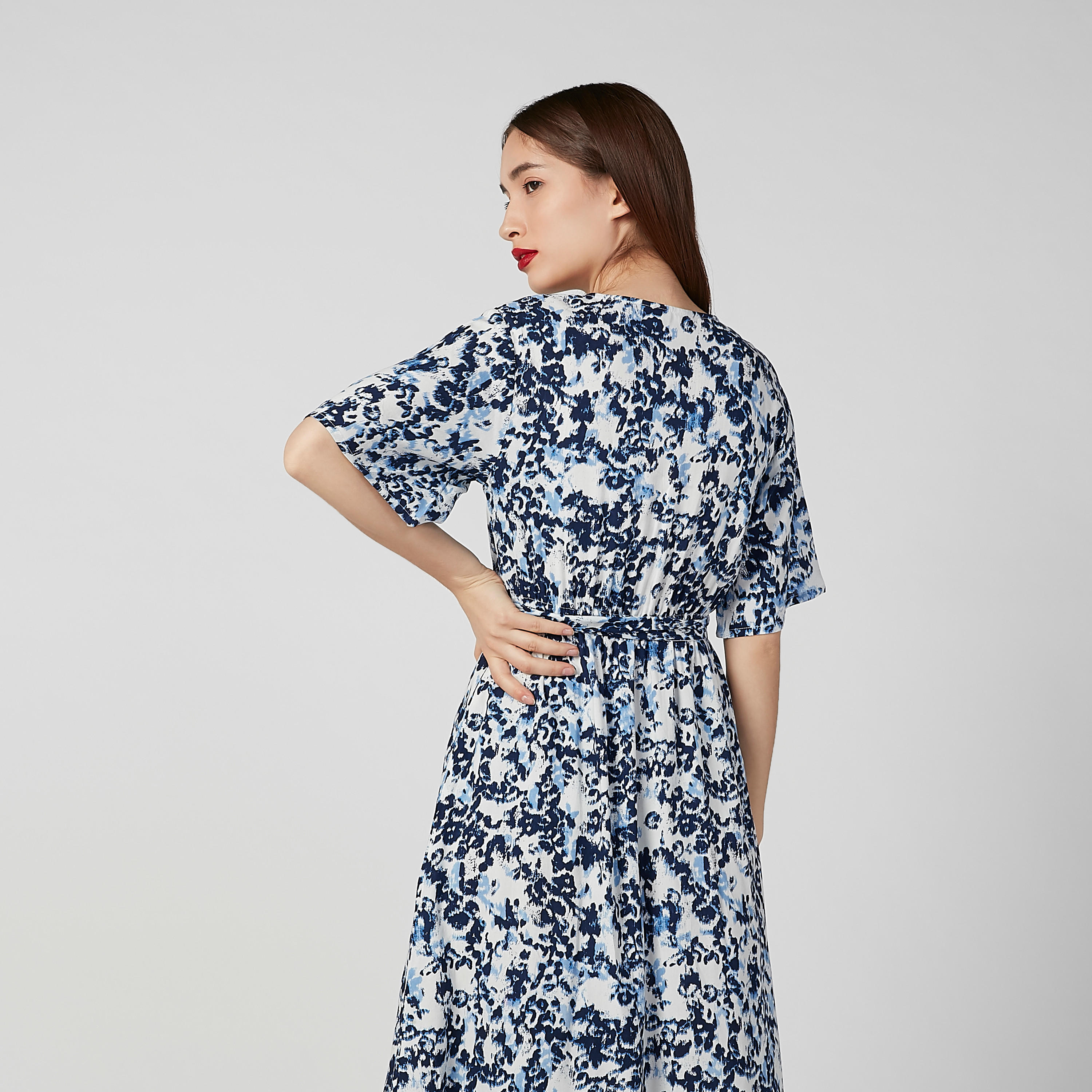 فستان إيه لاين طويل بأكمام قصيرة وأربطة وطبعات-women-clothing-dresses-image-5