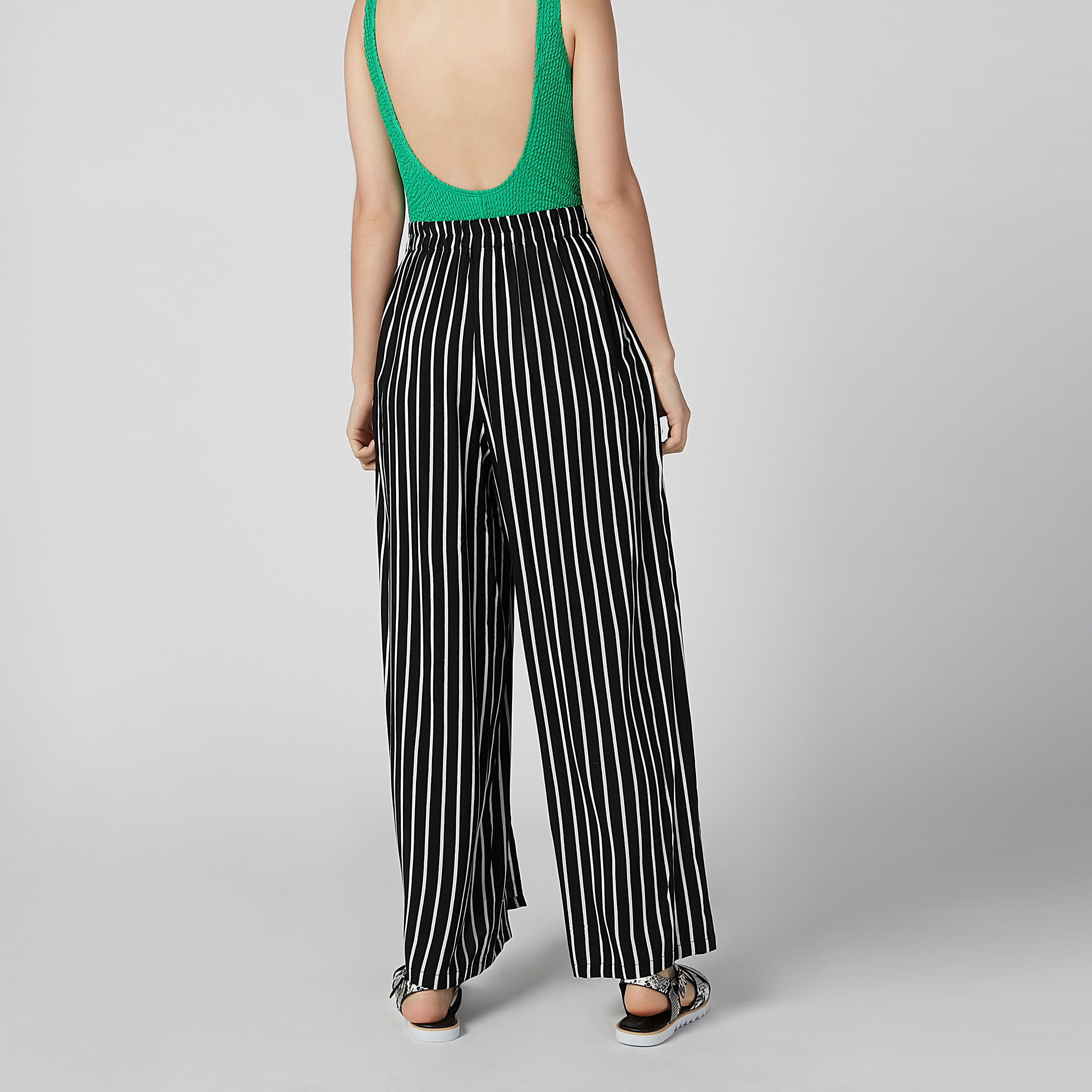 بنطلون بالازو مقلم بخصر مرن أربطة وفتحة جانبية-women-clothing-bottoms-trousers-image-4