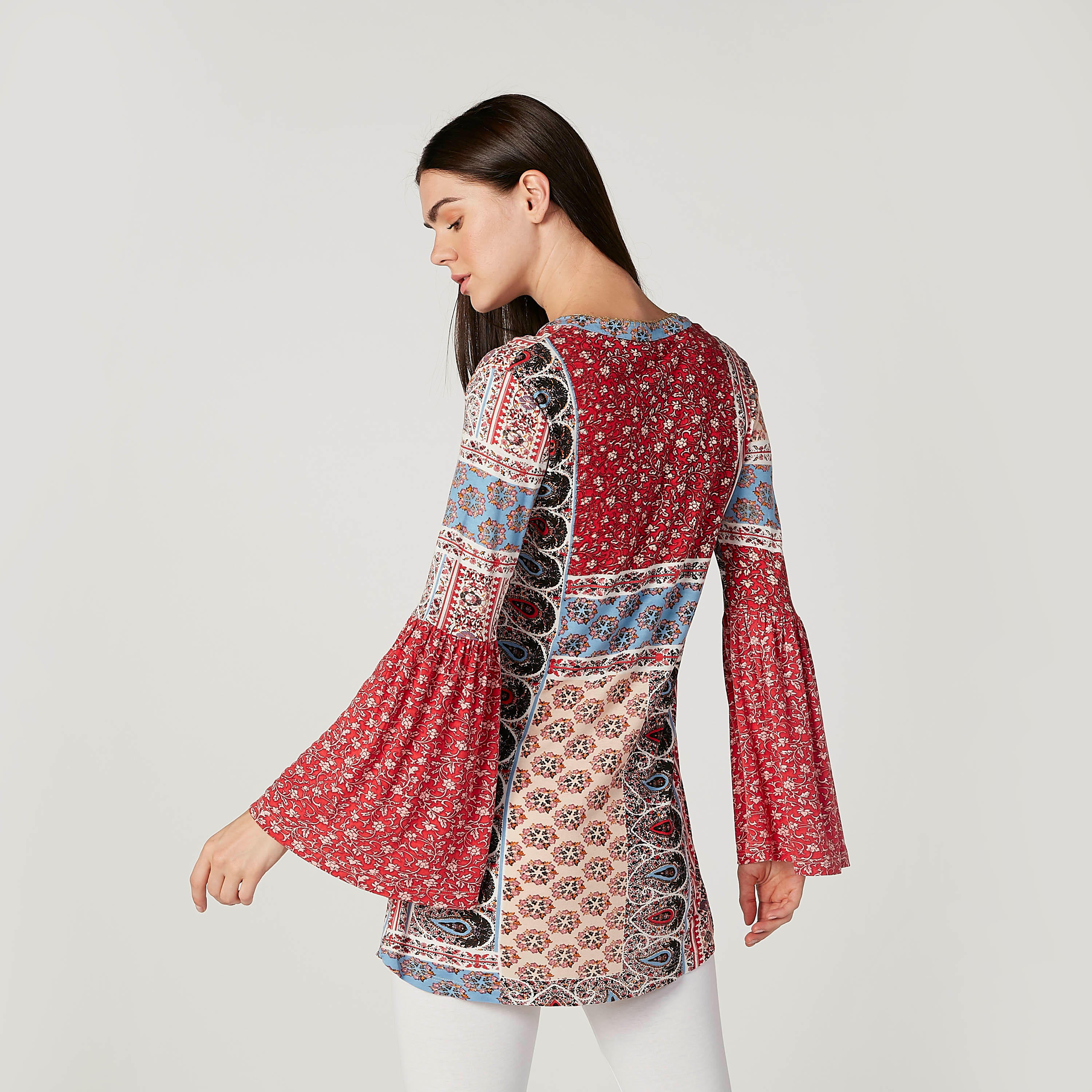 Printed Tunic with V-neck and Bell Sleeves-women-clothing-shirtsandblouses-blouses-image-4