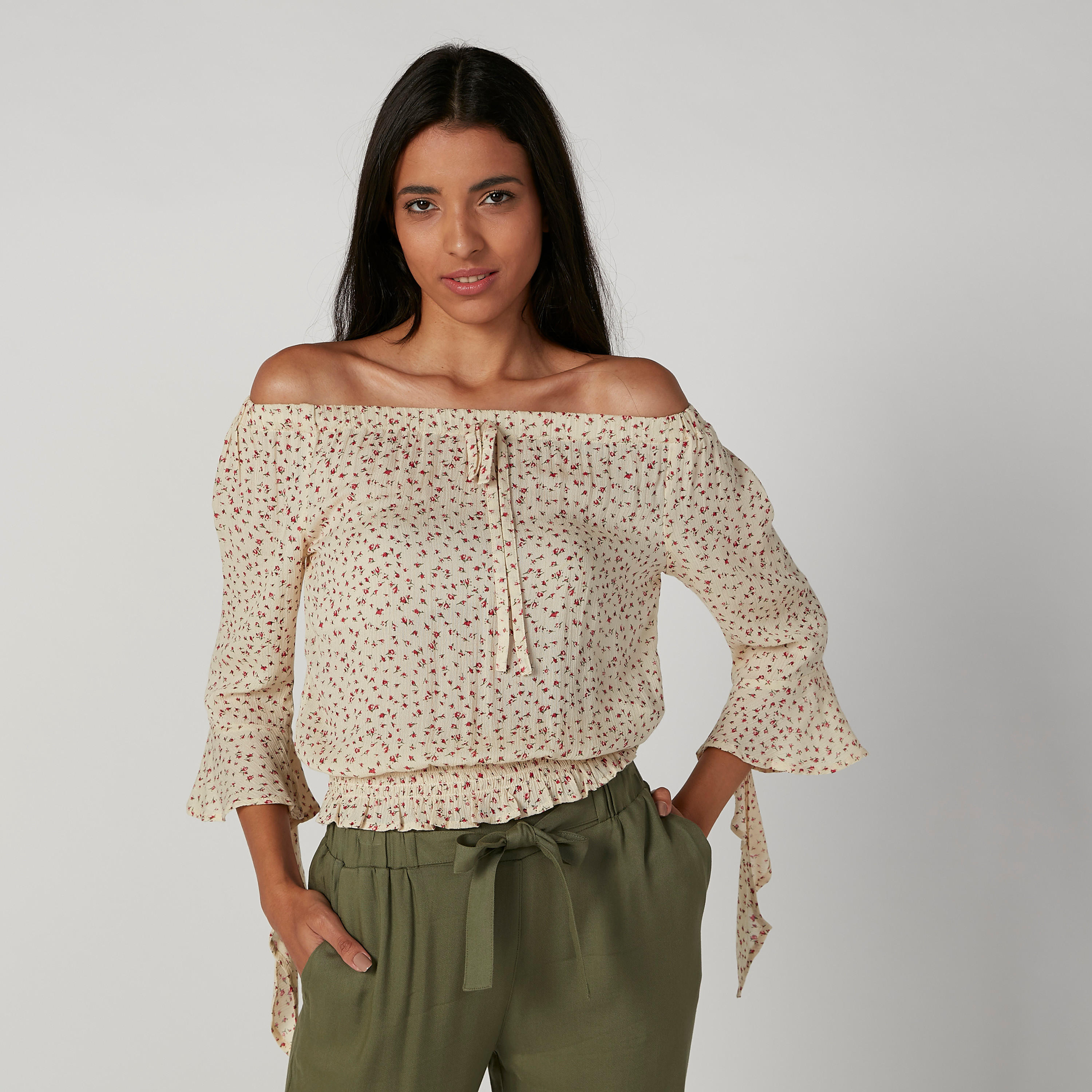 بلوزة مكشوفة الأكتاف بياقة مفتوحة وأكمام 3/4 وطبعات-women-clothing-shirtsandblouses-blouses-image-1