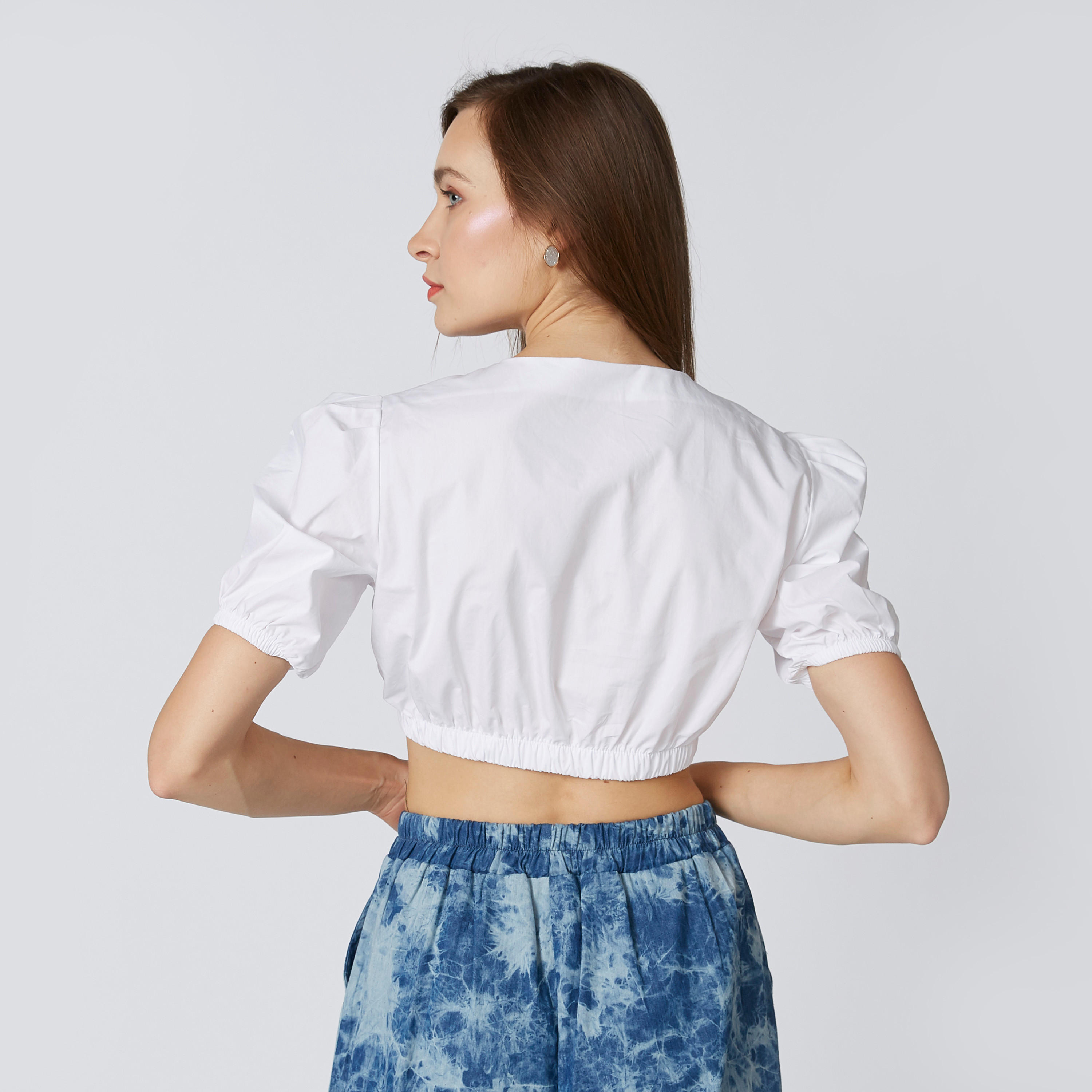 Plain Crop Top with Puffed Short Sleeves-women-clothing-shirtsandblouses-blouses-image-3