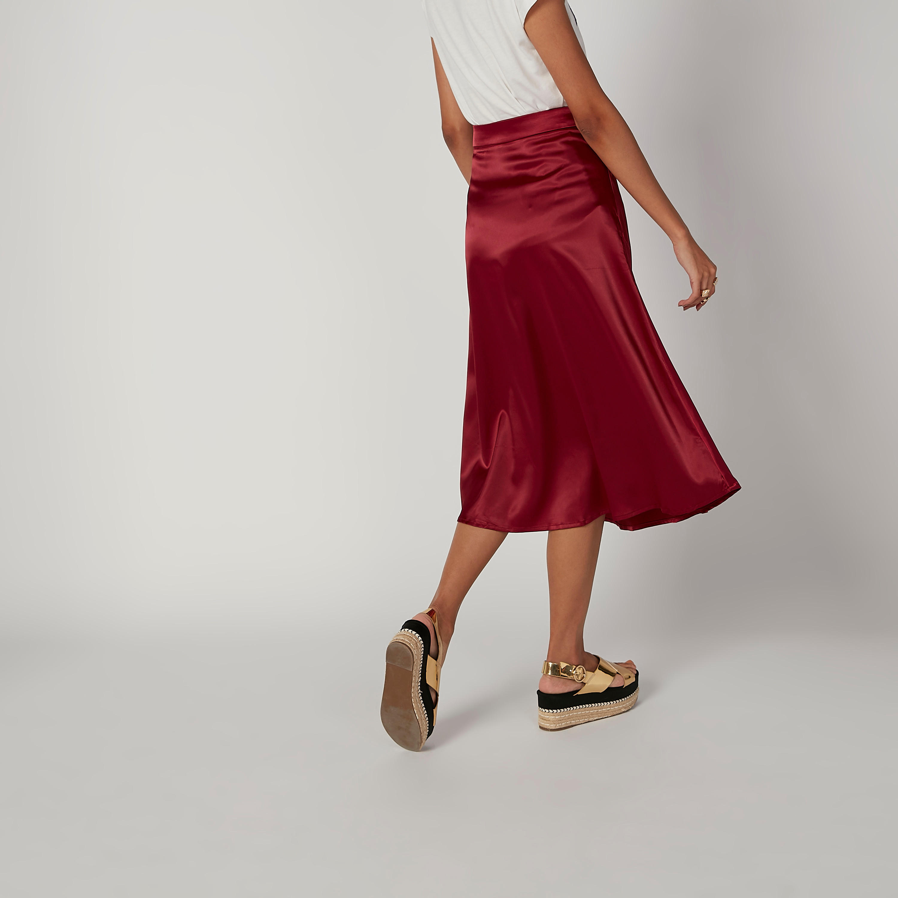 تنورة ميدي إيه لاين سادة بخصر مطّاطي-women-clothing-bottoms-skirts-image-3