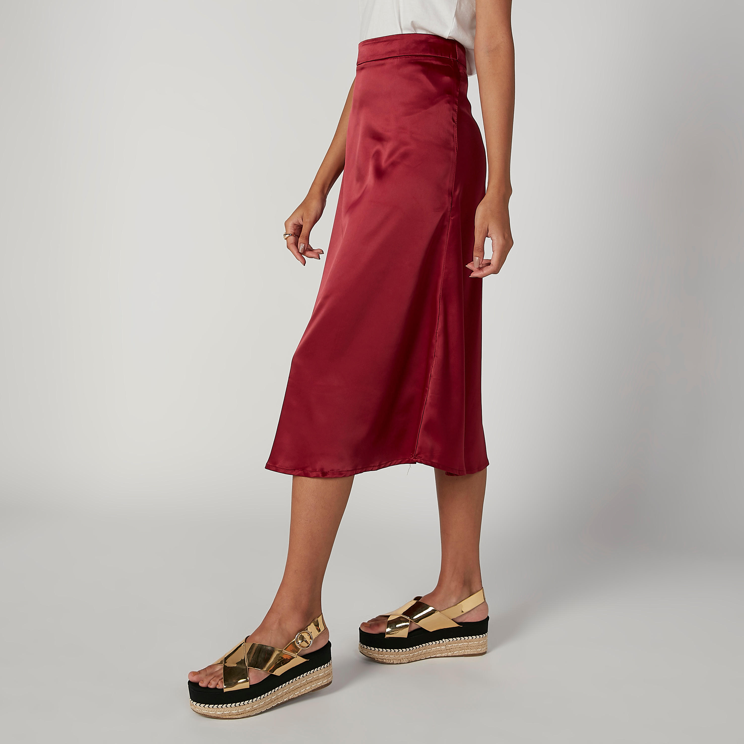 تنورة ميدي إيه لاين سادة بخصر مطّاطي-women-clothing-bottoms-skirts-image-1