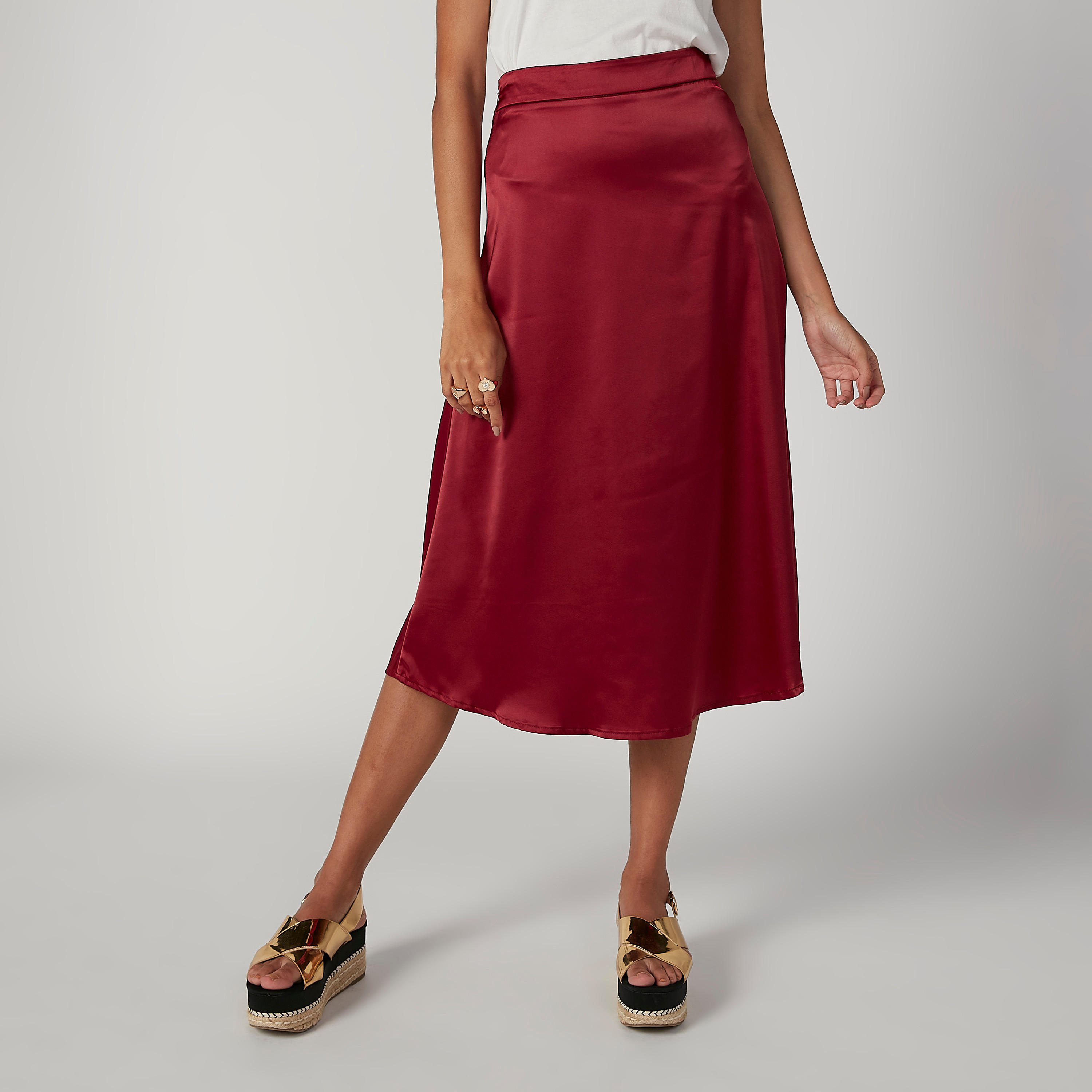 تنورة ميدي إيه لاين سادة بخصر مطّاطي-women-clothing-bottoms-skirts-image-4