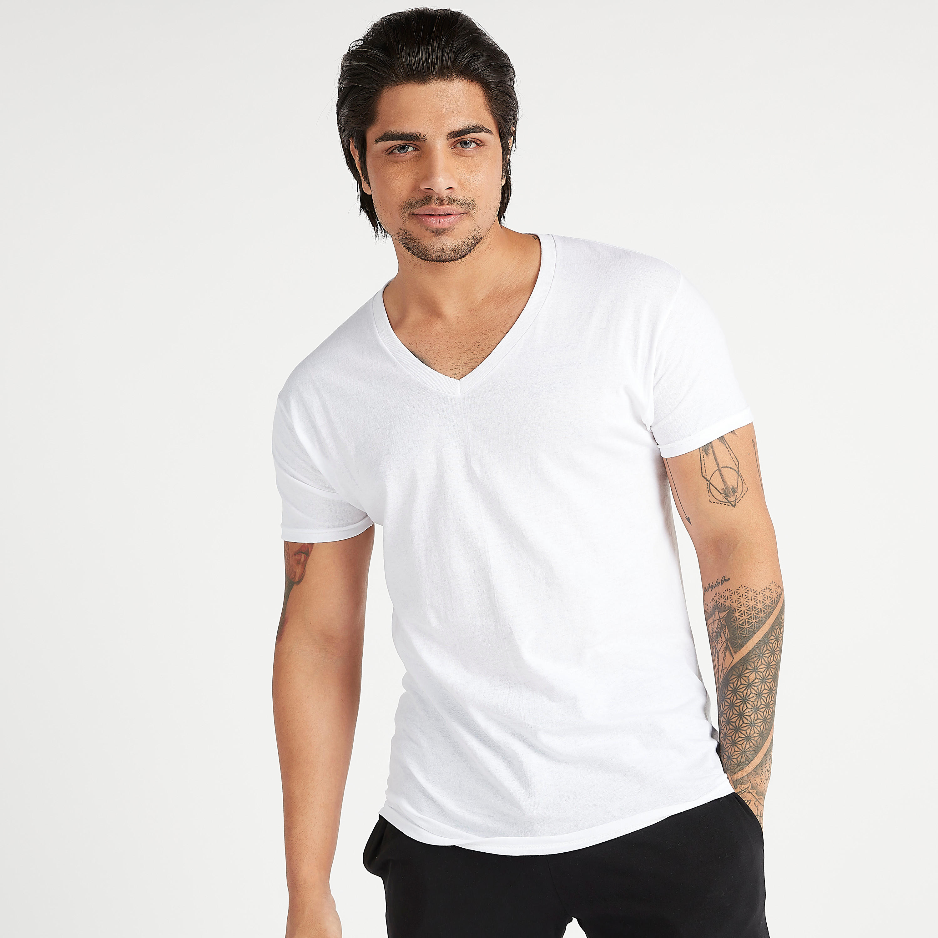 Set of 3 - Hanes Solid V-neck T-shirt with Short Sleeves-men-clothing-tshirtsandpolos-vests-image-1