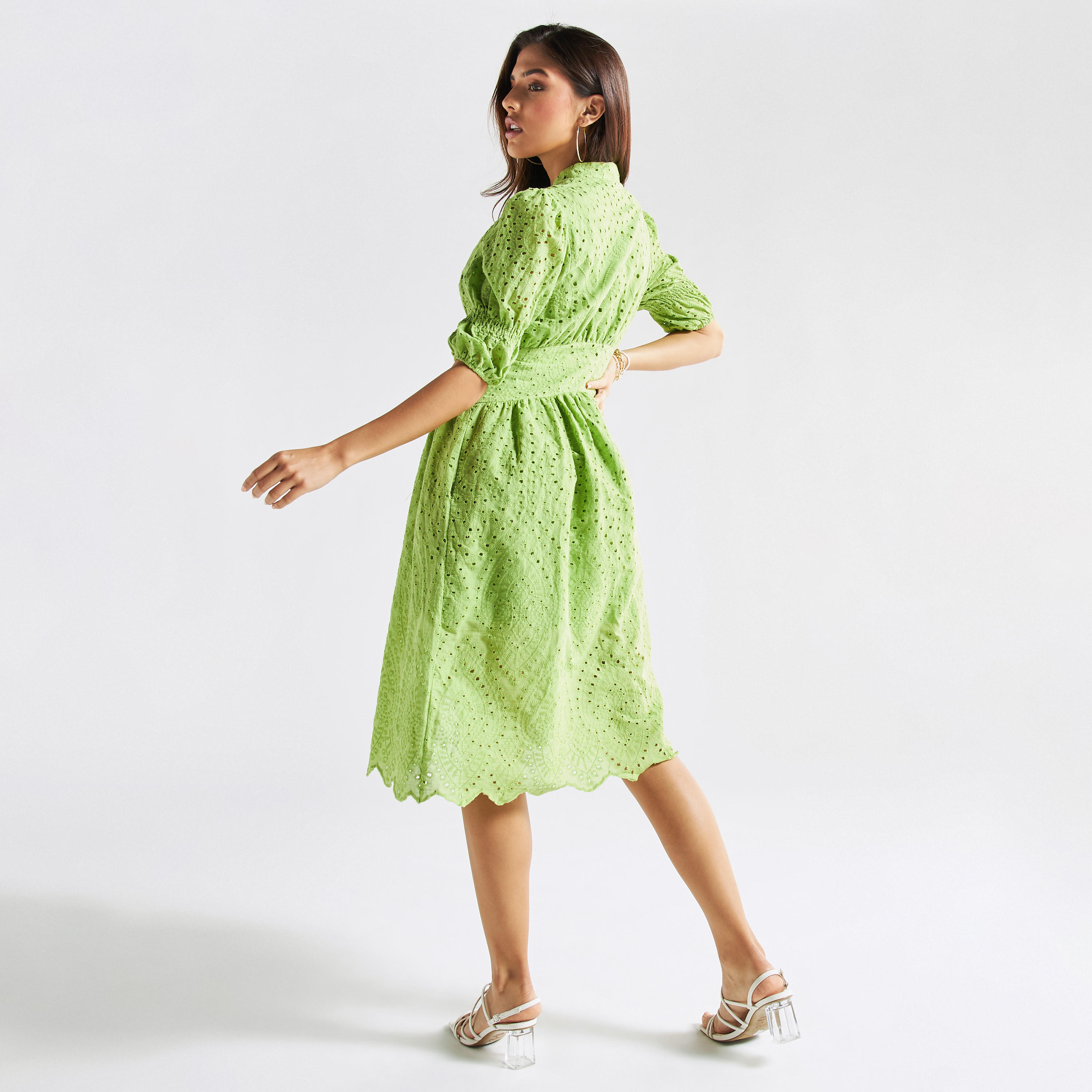 فستان مطرّز شيفلي بأكمام منفوخة وجيوب-women-clothing-dresses-image-3