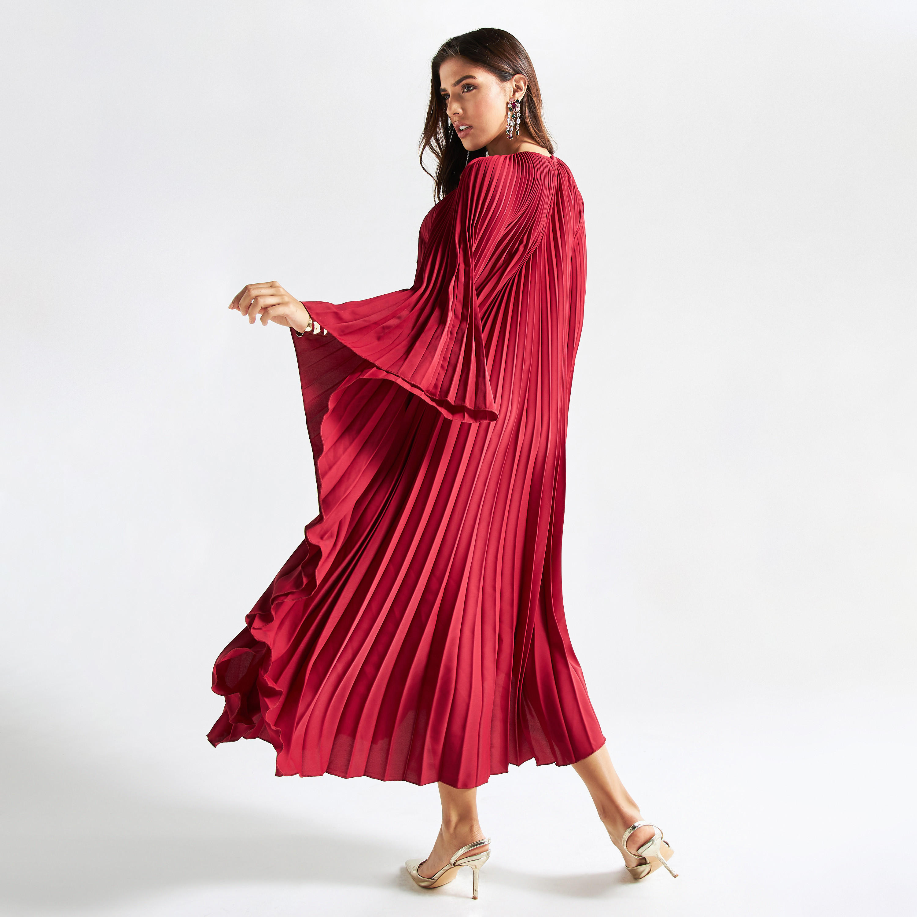 فستان طويل بكسرات وأكمام واسعة-women-clothing-dresses-image-3