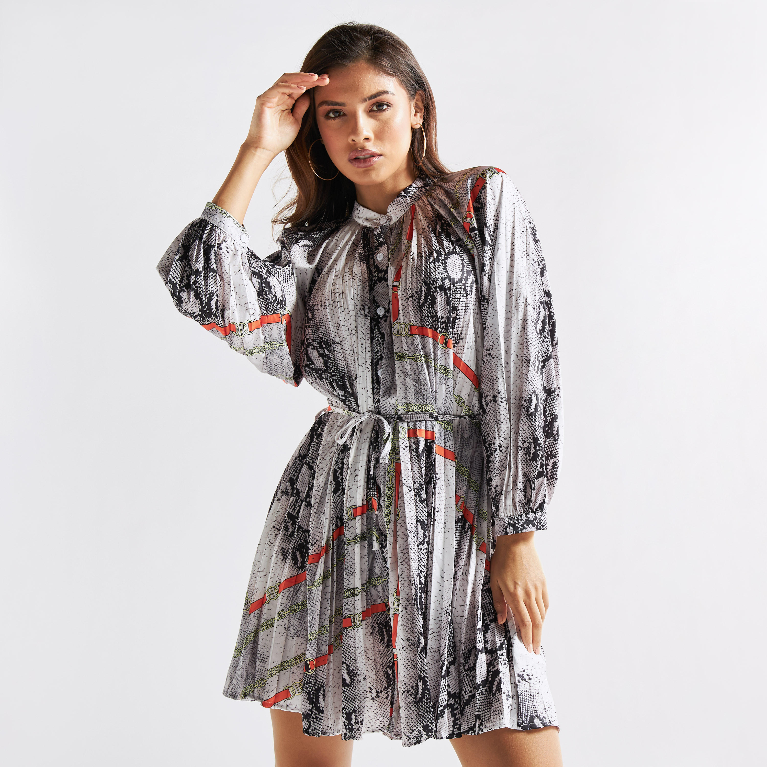 فستان قميص قصير بأربطة وكشكش وطبعات-women-clothing-dresses-image-2