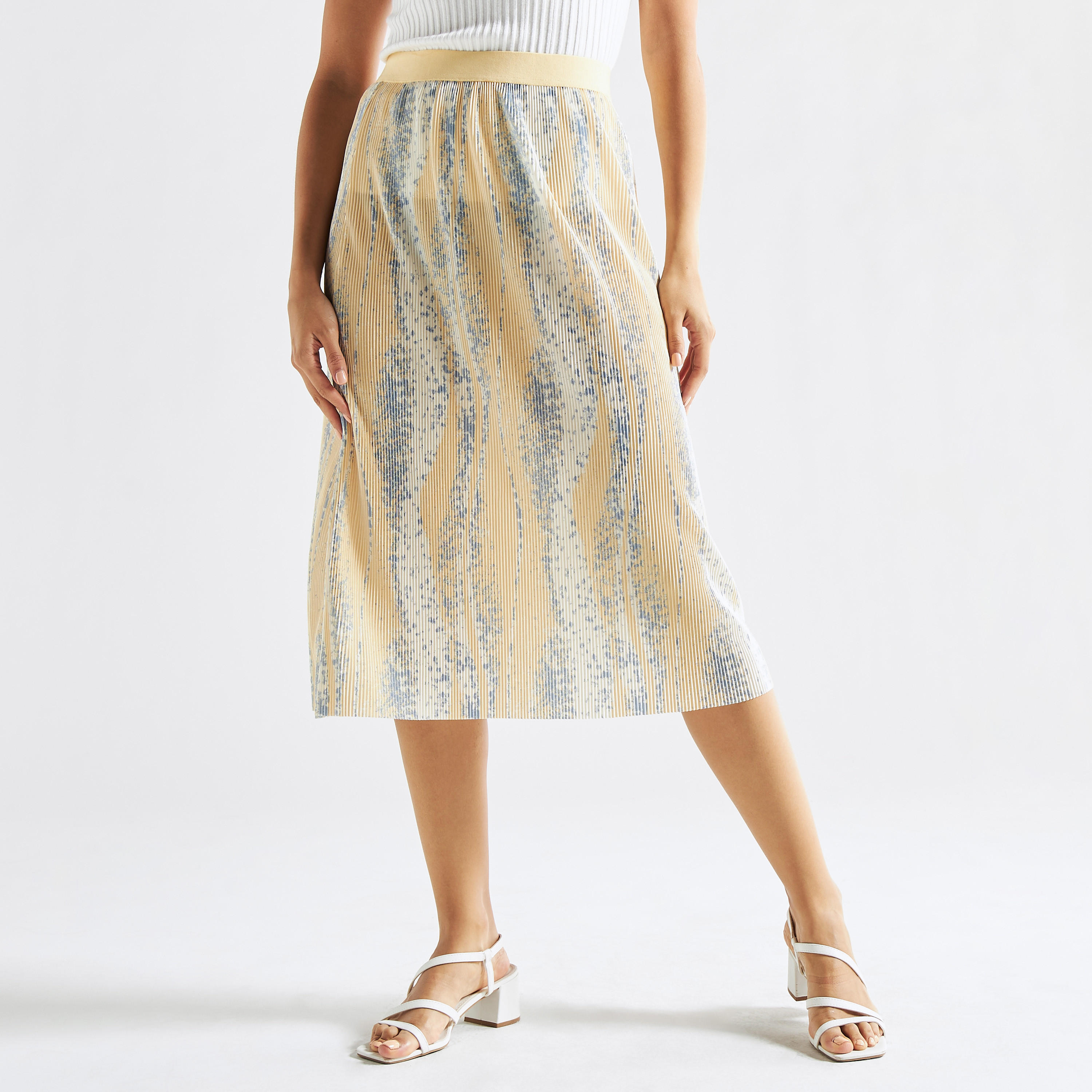 تنورة ميدي بارزة الملمس بخصر مطّاطي-women-clothing-bottoms-skirts-image-1