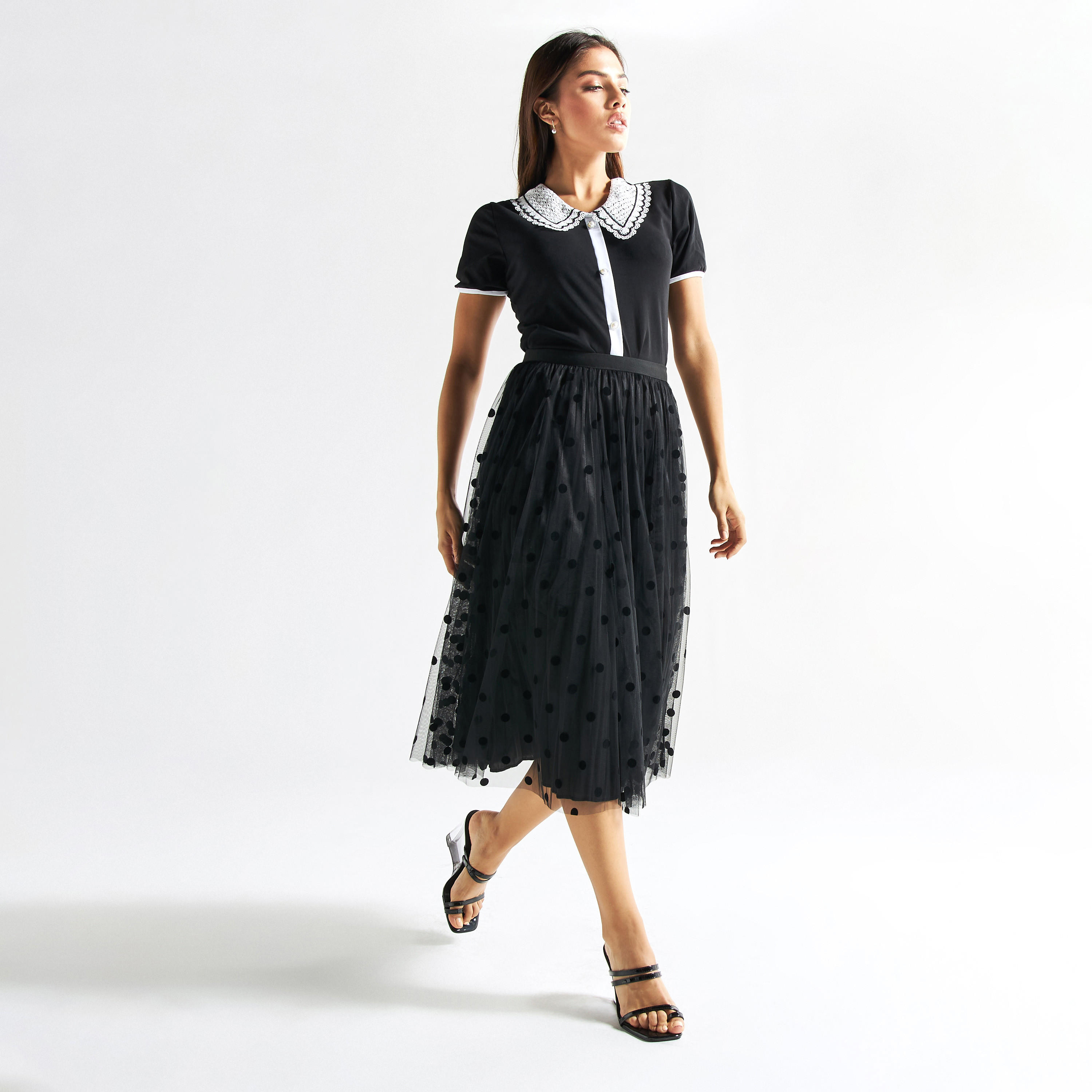 Solid Top with Peter Pan Lace Collar and Short Sleeves-women-clothing-shirtsandblouses-blouses-image-2