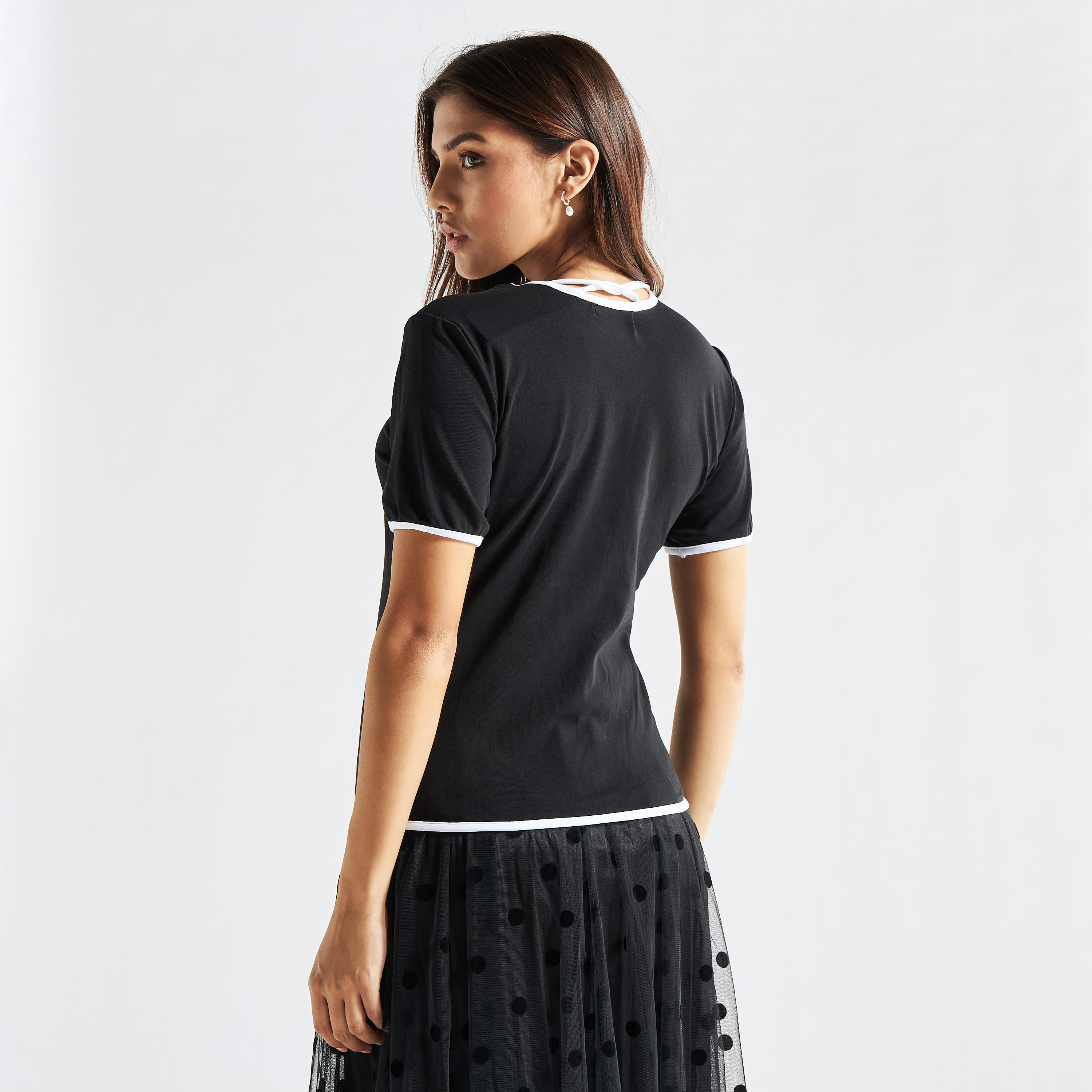Solid Top with Peter Pan Lace Collar and Short Sleeves-women-clothing-shirtsandblouses-blouses-image-3