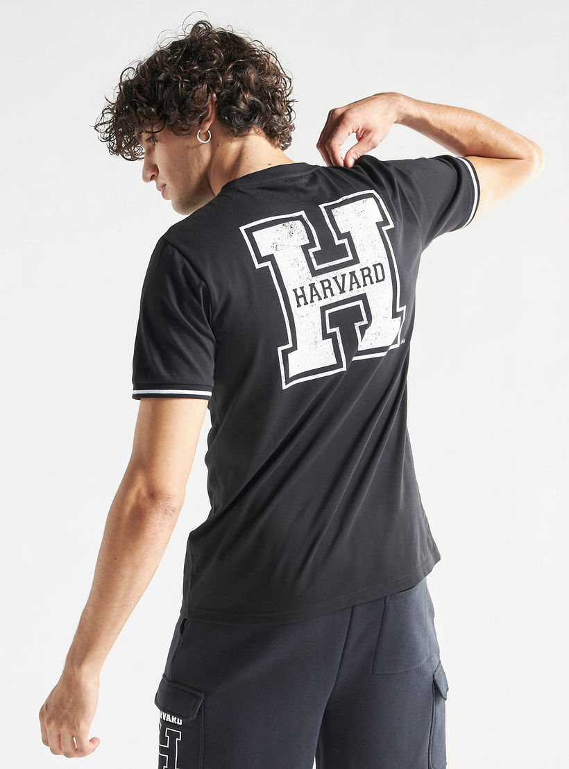 Harvard University Logo Print Crew Neck T-shirt with Short Sleeves -men-clothing-tshirtsandpolos-tshirts-image-1