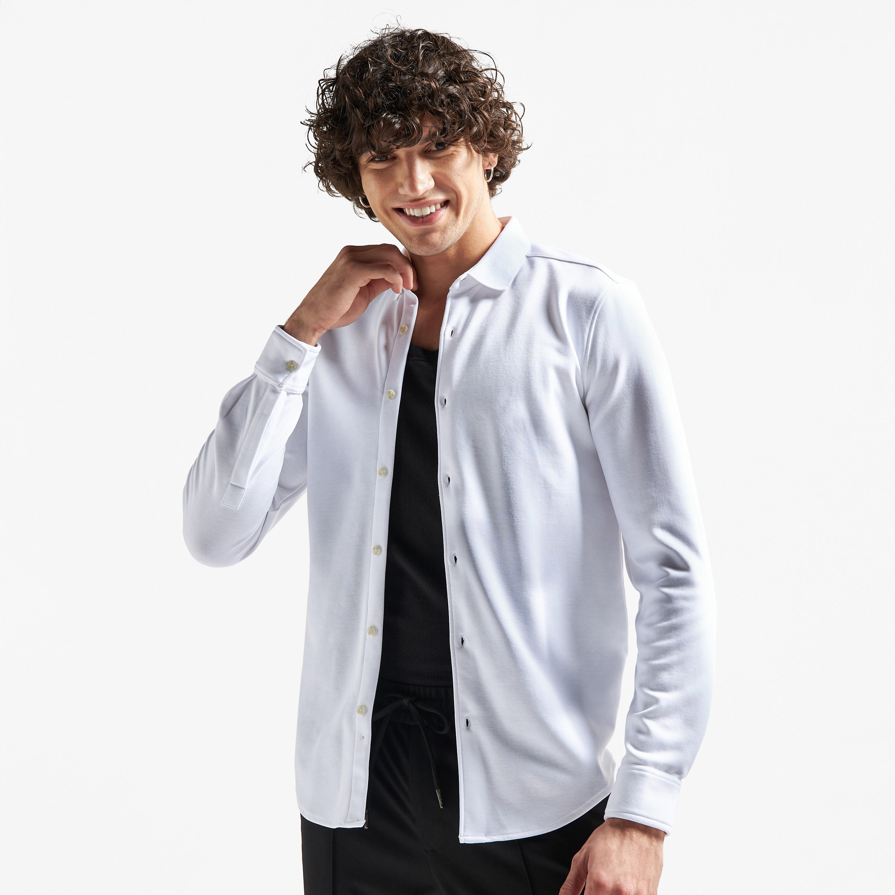 Solid Shirt with Long Sleeves and Curved Hem-men-clothing-shirts-image-1