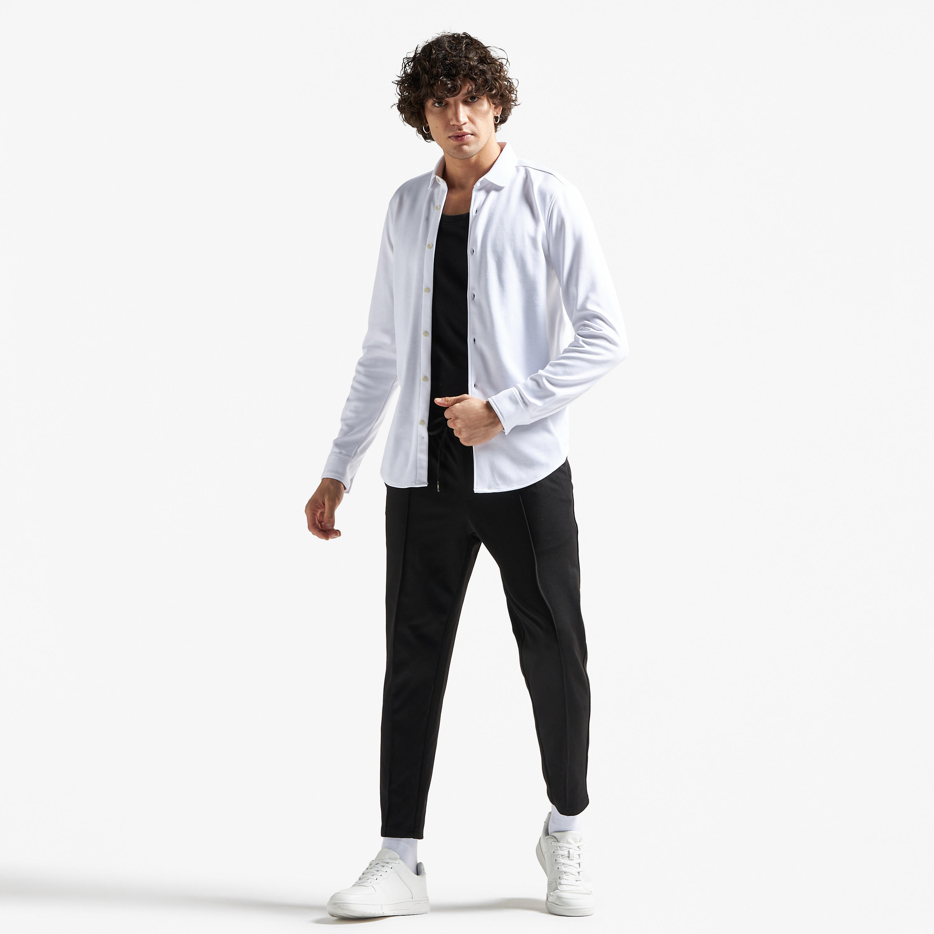 Solid Shirt with Long Sleeves and Curved Hem-men-clothing-shirts-image-2