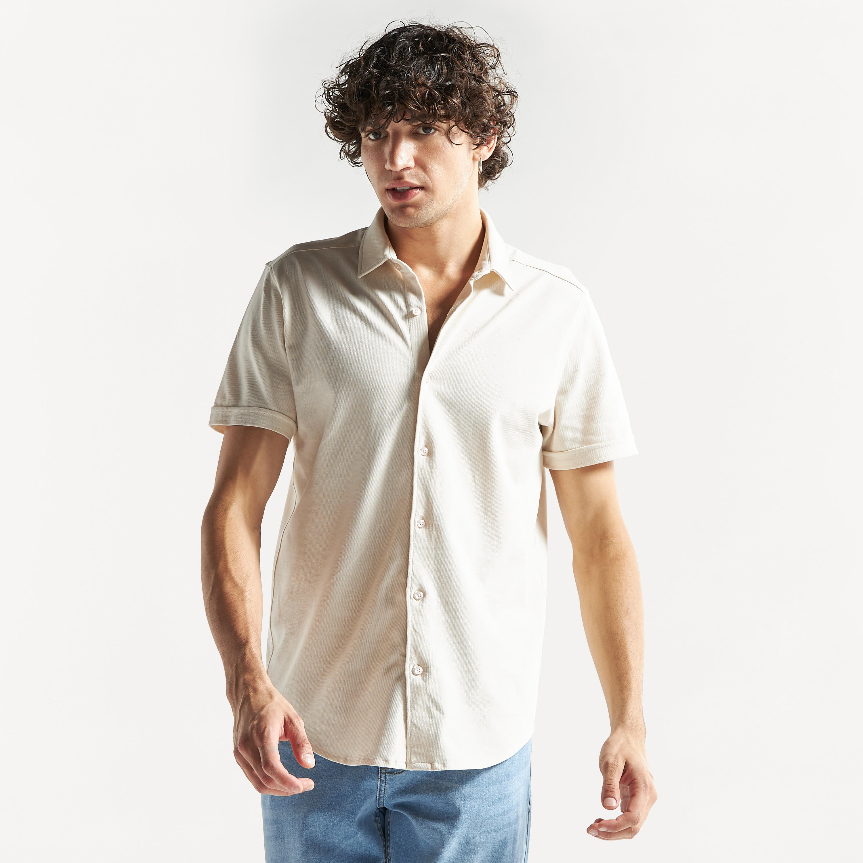 Textured Shirt with Short Sleeves-men-clothing-shirts-image-1
