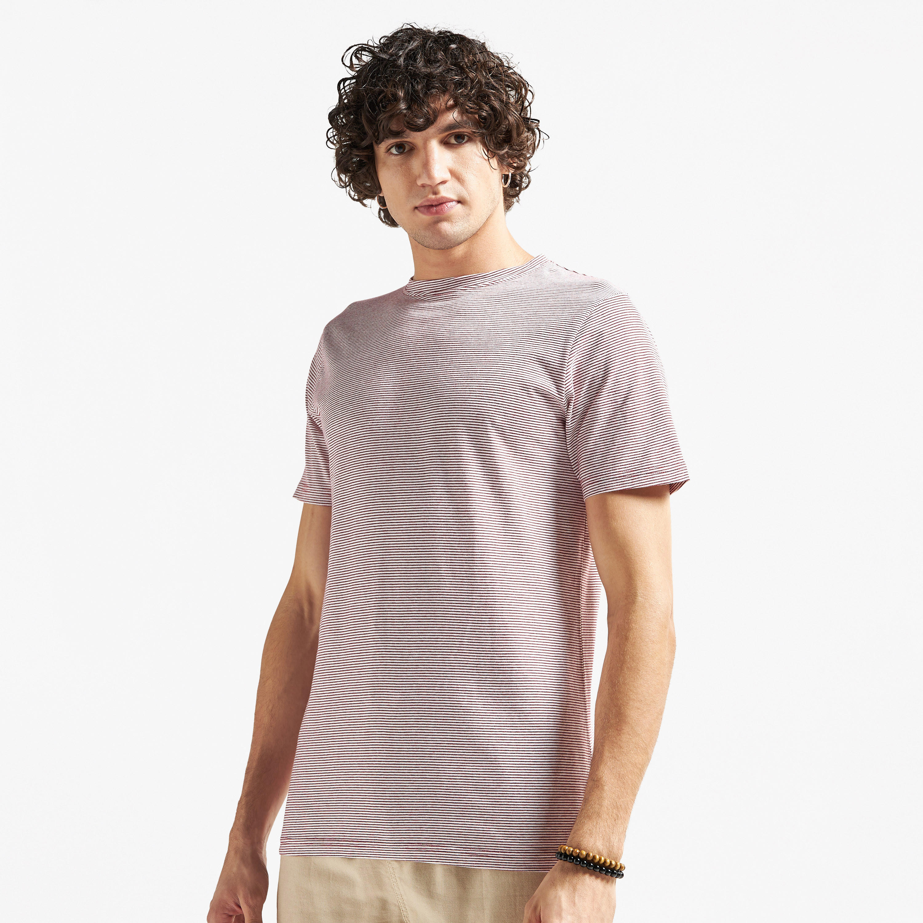 تيشيرت مقلّم بياقة ضيقة وأكمام قصيرة-men-clothing-tshirtsandpolos-tshirts-image-4