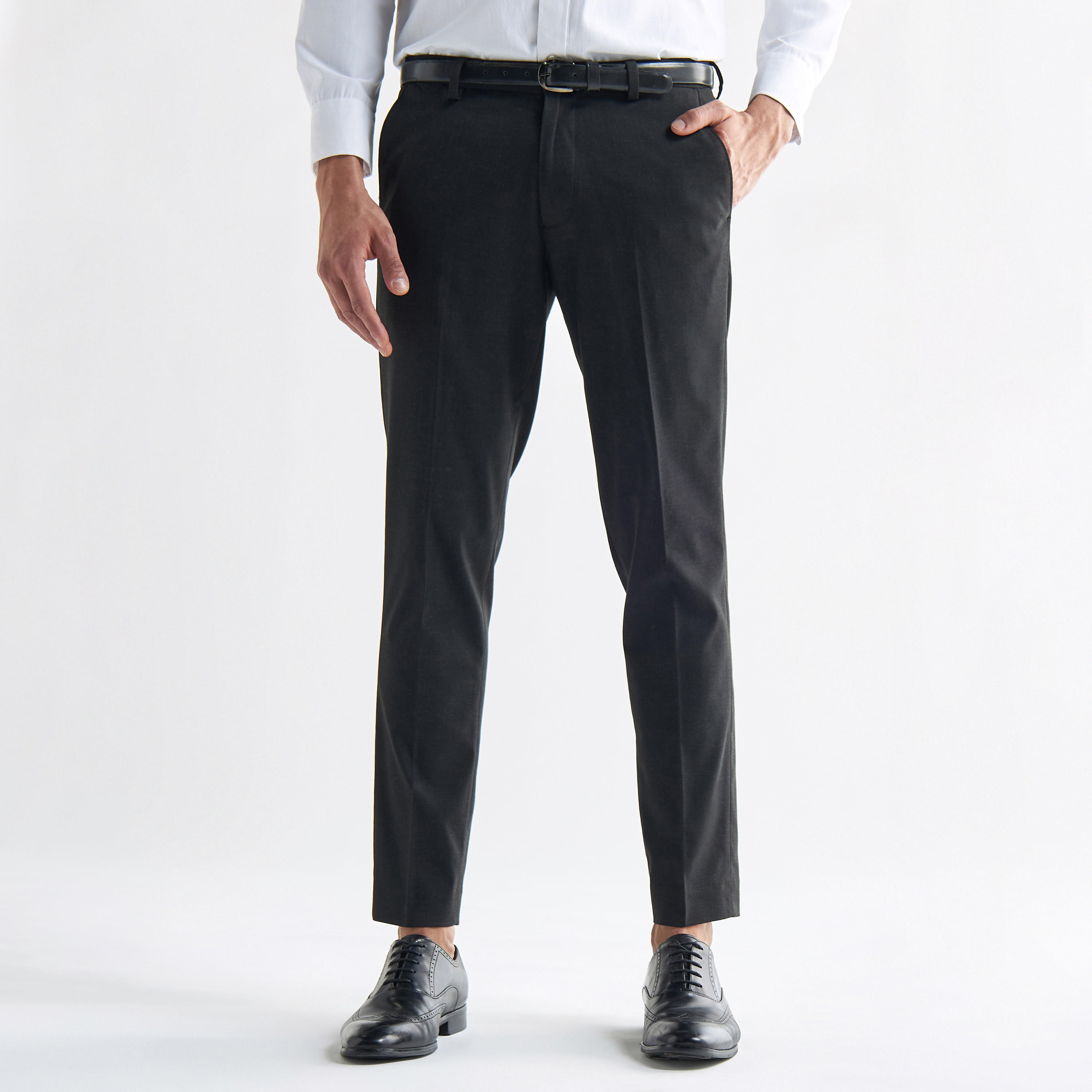 Solid Belted Formal Trousers with Pockets-men-clothing-bottoms-trousersandchinos-trousers-image-1