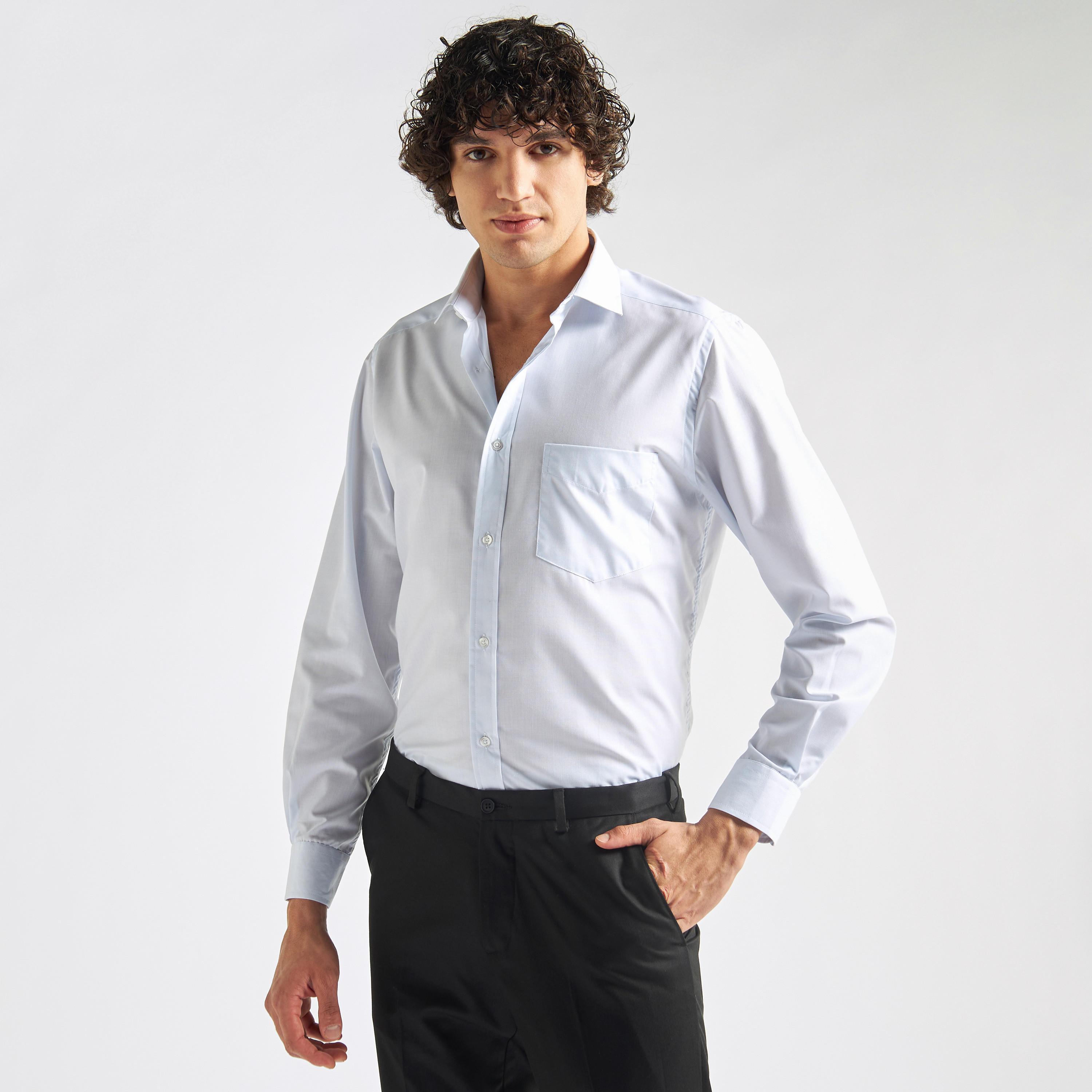 Solid Shirt with Pocket and Long Sleeves-men-clothing-shirts-image-1