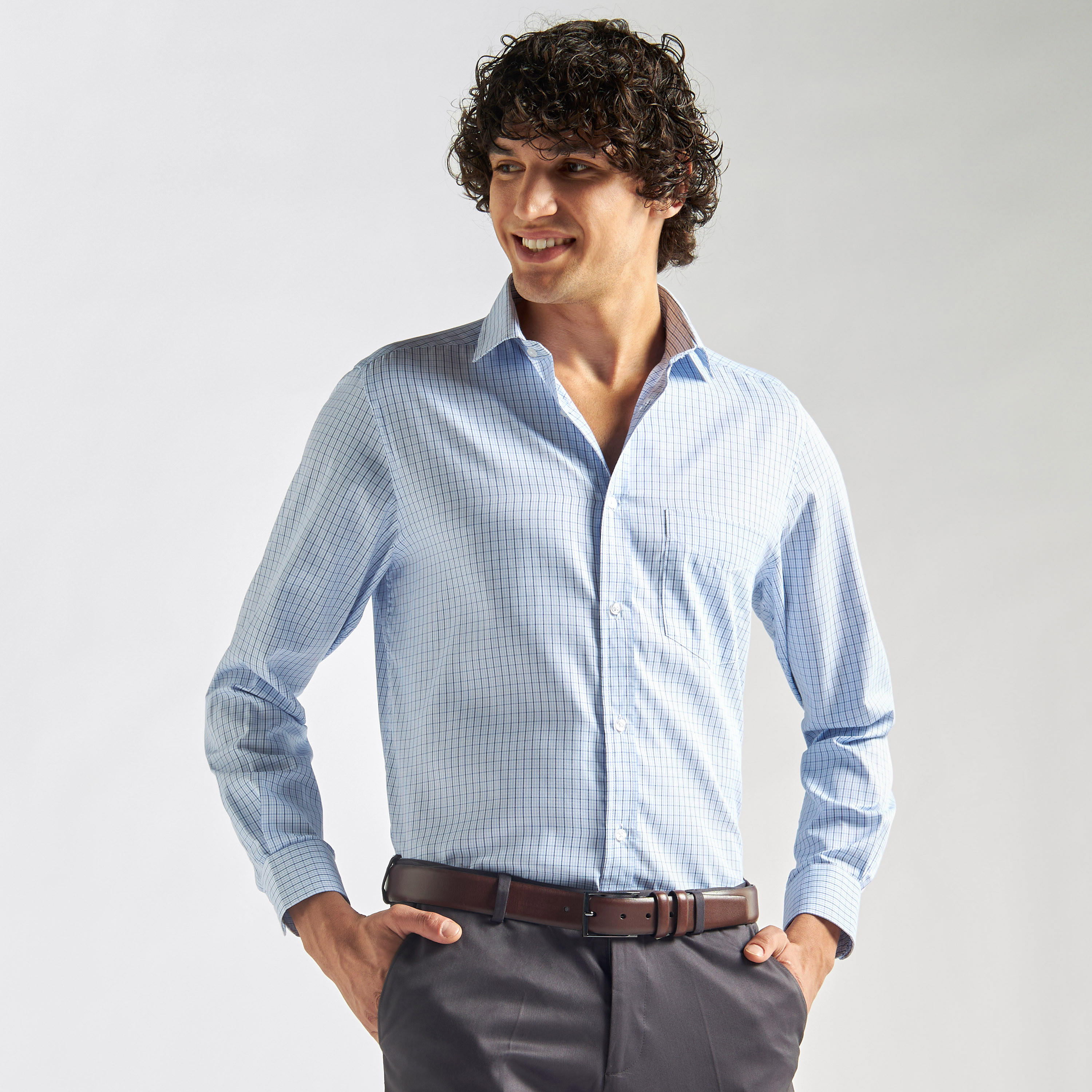 Checked Shirt with Chest Pocket and Long Sleeves-men-clothing-shirts-image-1