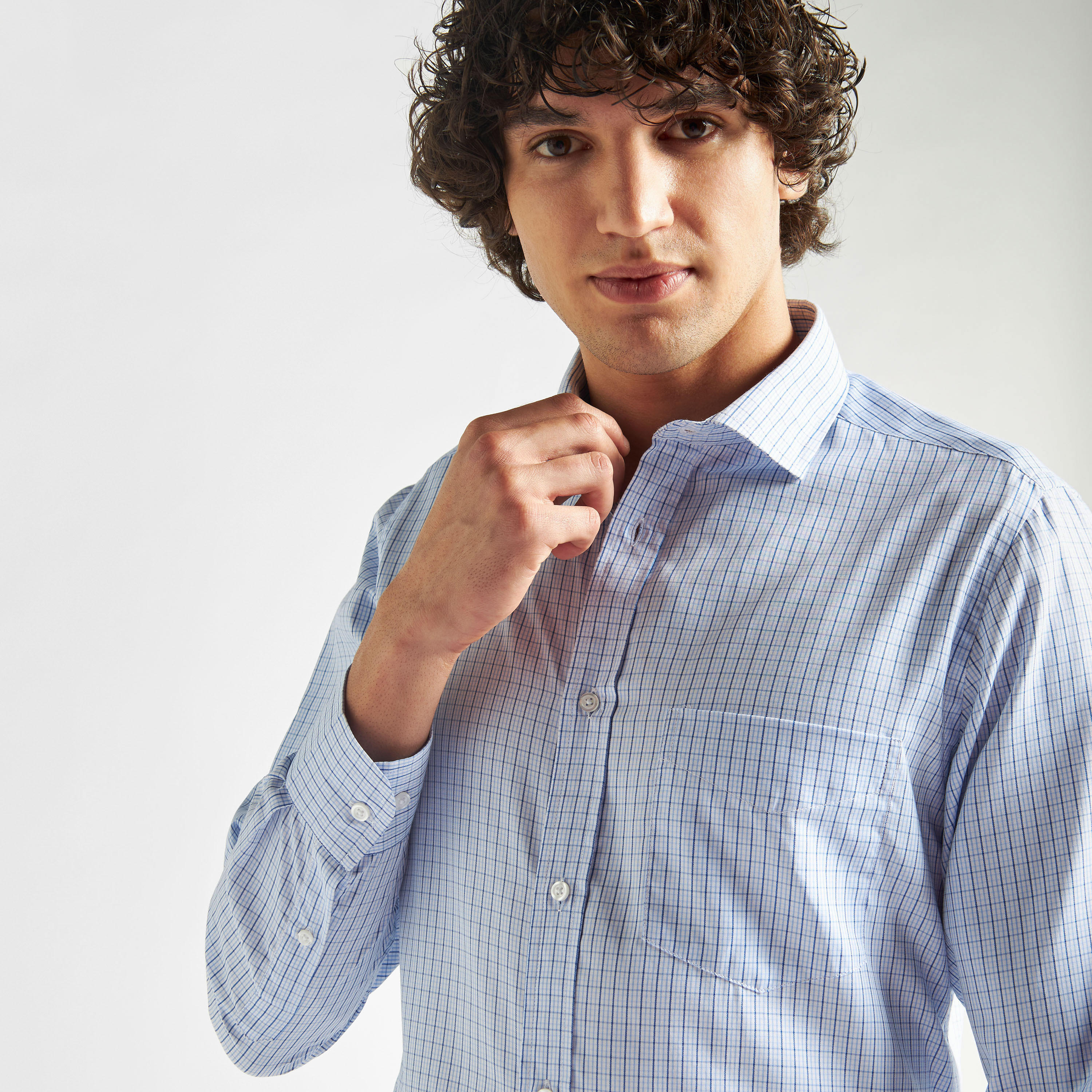 Checked Shirt with Chest Pocket and Long Sleeves-men-clothing-shirts-image-4