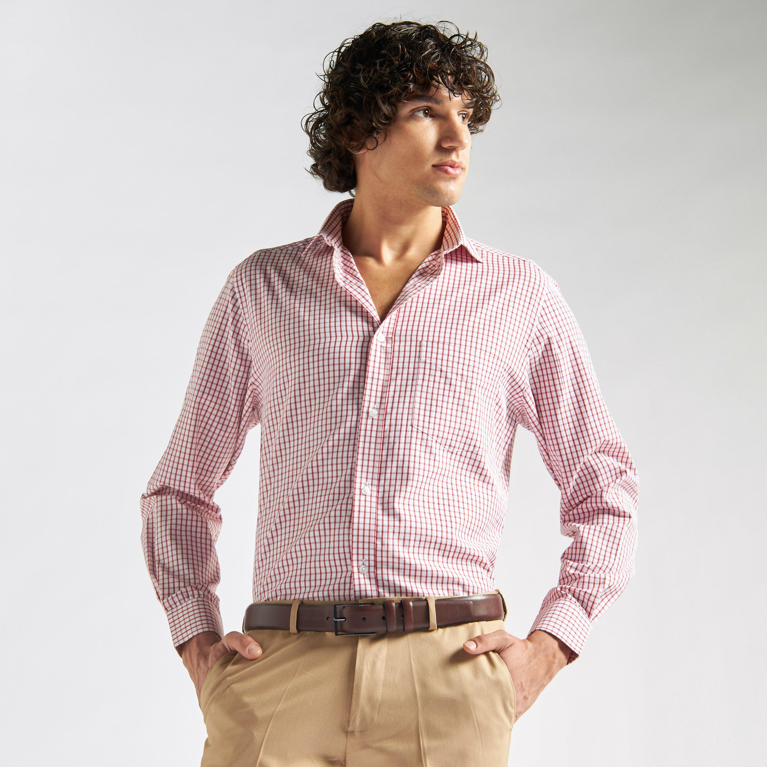 Checked Shirt with Chest Pocket and Long Sleeves-men-clothing-shirts-image-1