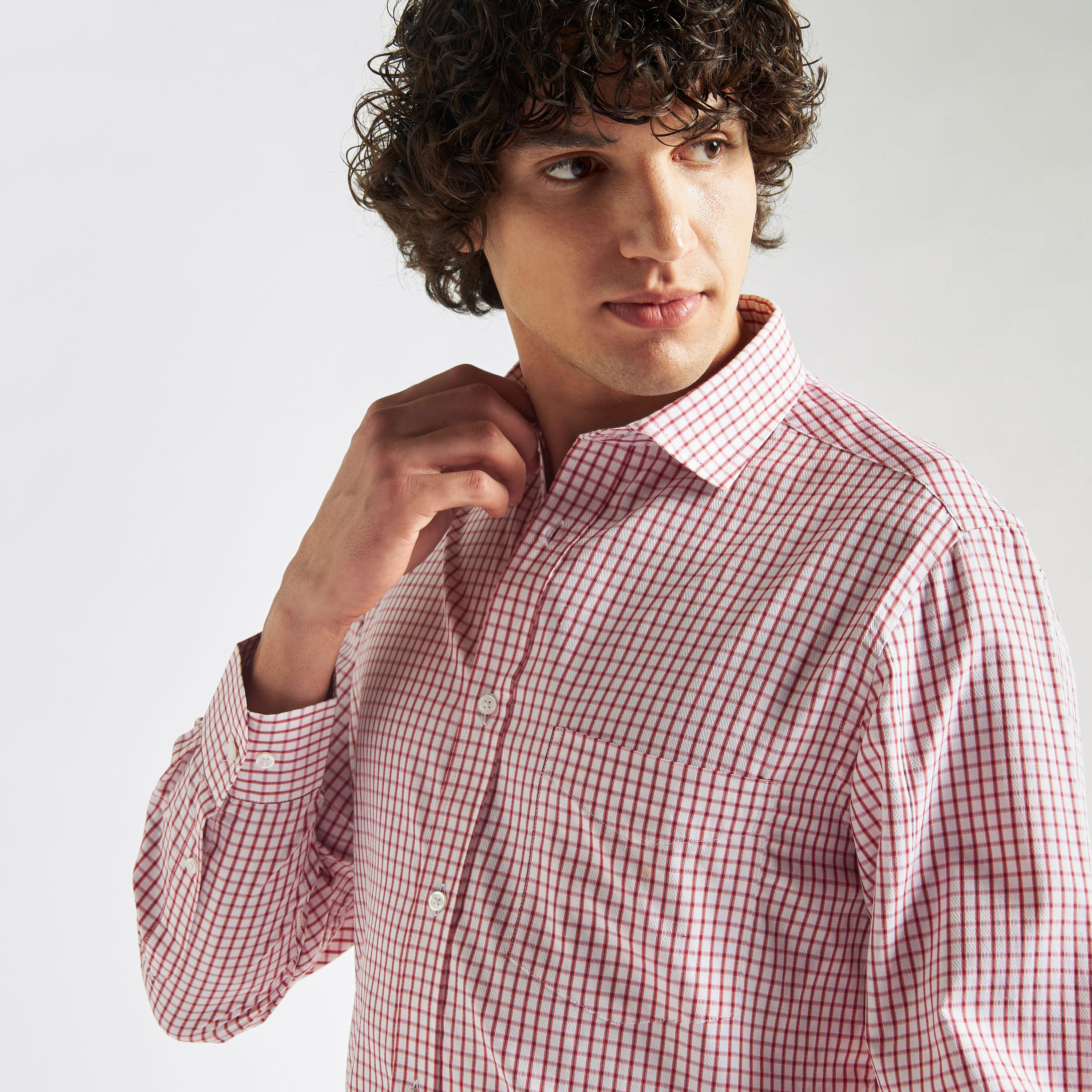 Checked Shirt with Chest Pocket and Long Sleeves-men-clothing-shirts-image-4