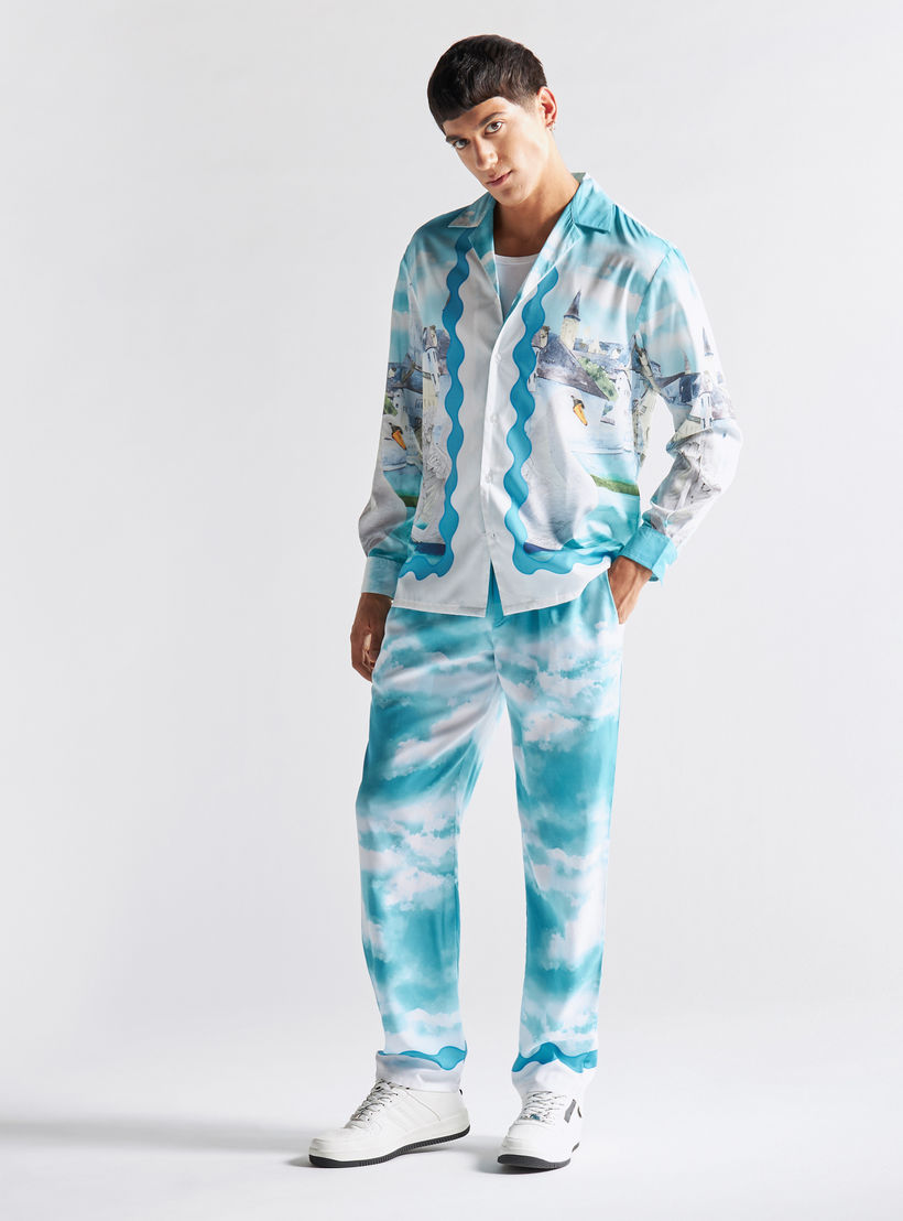 قميص فضفاض بياقة كامب وأكمام طويلة وطبعات جرافيك-men-clothing-shirts-image-2
