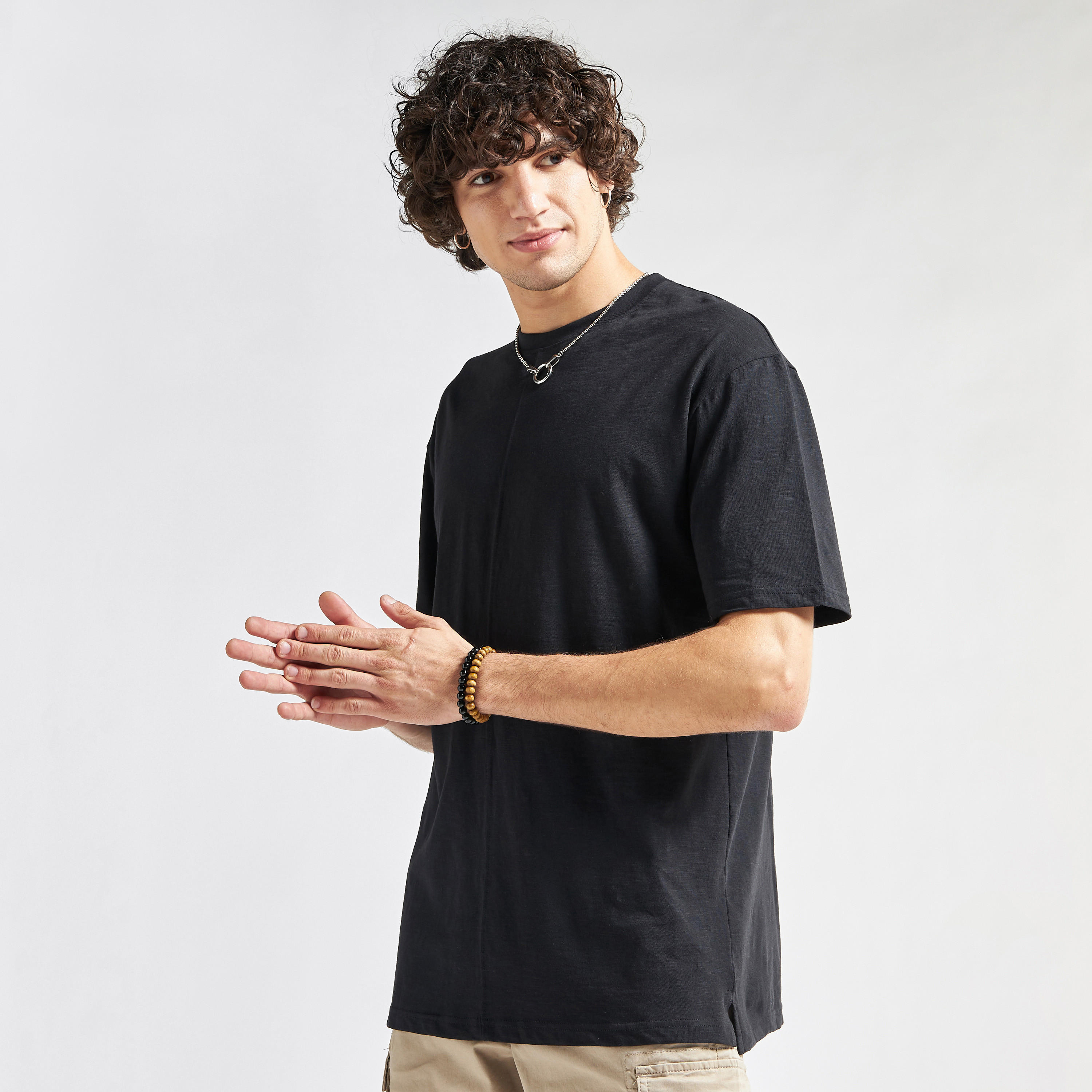 Solid Oversized T-shirt with Short Sleeves and Crew Neck-men-clothing-tshirtsandpolos-tshirts-image-1