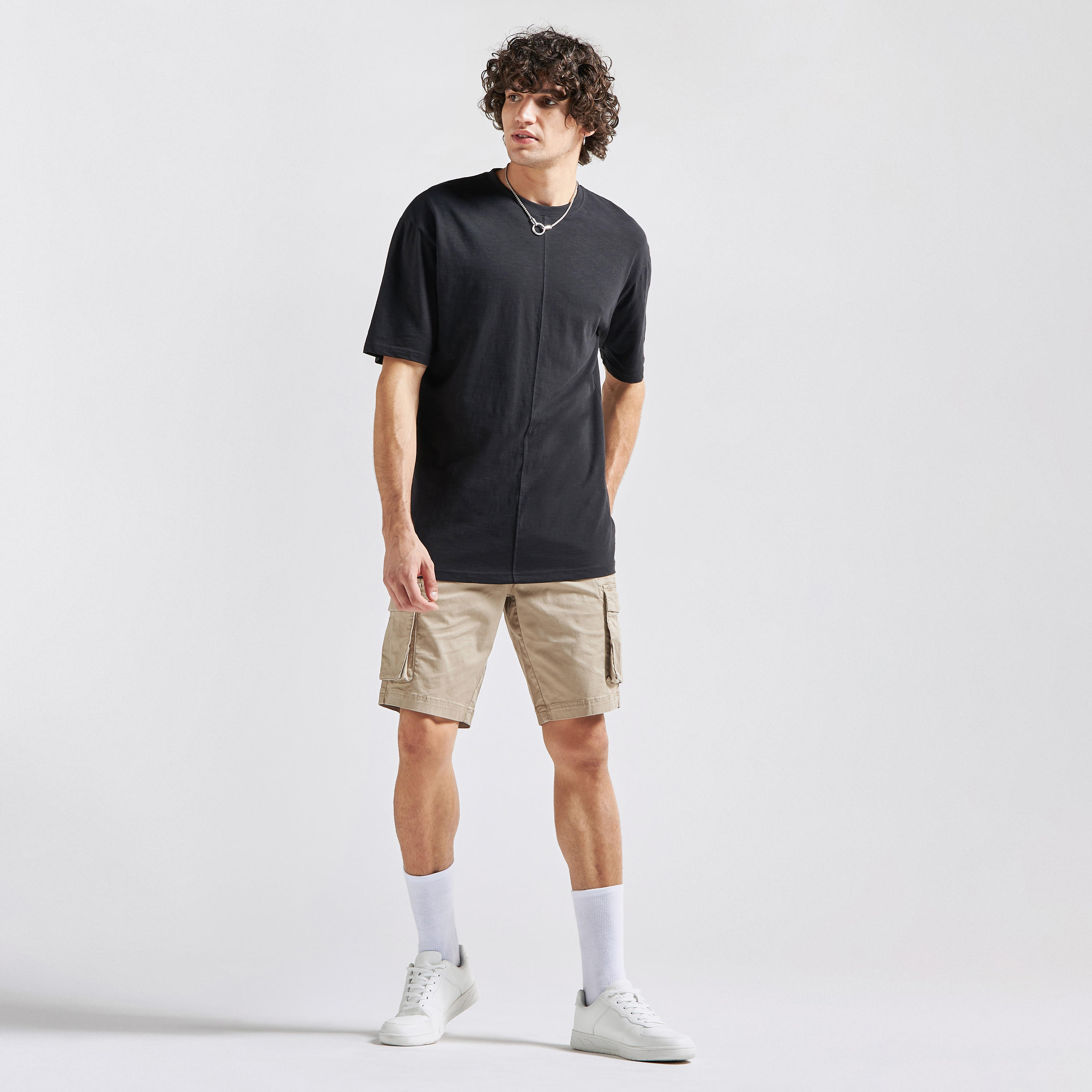 Solid Oversized T-shirt with Short Sleeves and Crew Neck-men-clothing-tshirtsandpolos-tshirts-image-2