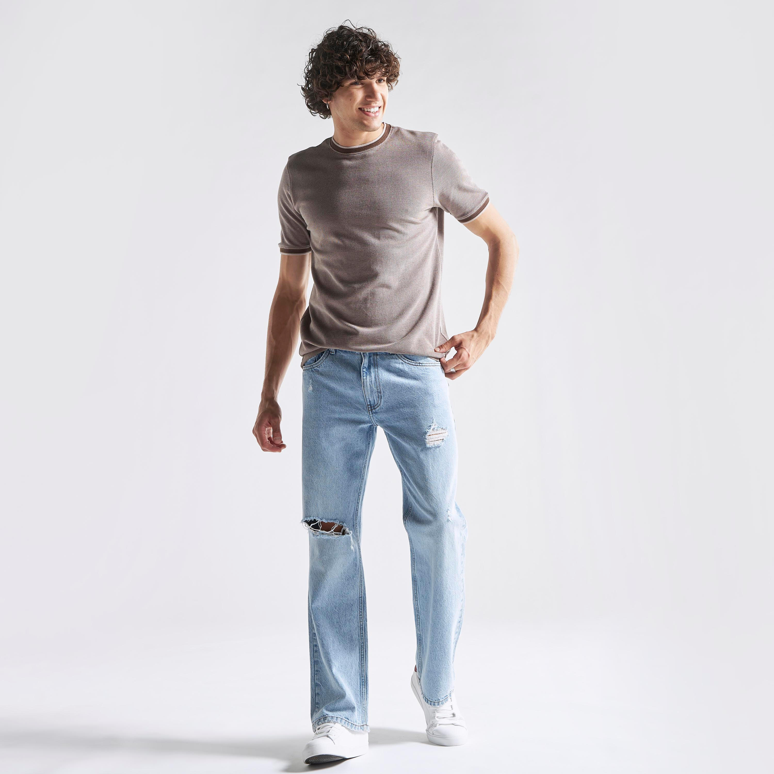 تيشيرت بارز الملمس بياقة ضيقة وأكمام قصيرة-men-clothing-tshirtsandpolos-tshirts-image-3