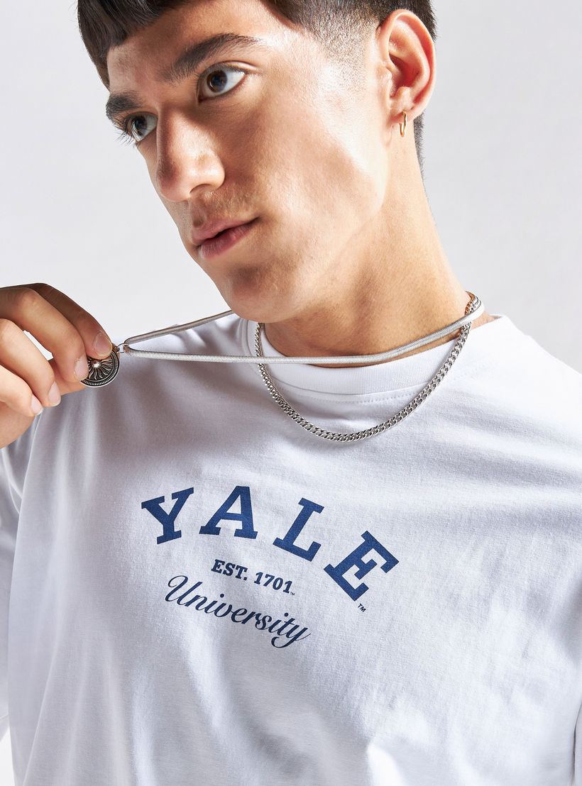 Yale University Logo Print Crew Neck T-shirt with Short Sleeves-men-clothing-tshirtsandpolos-tshirts-image-4