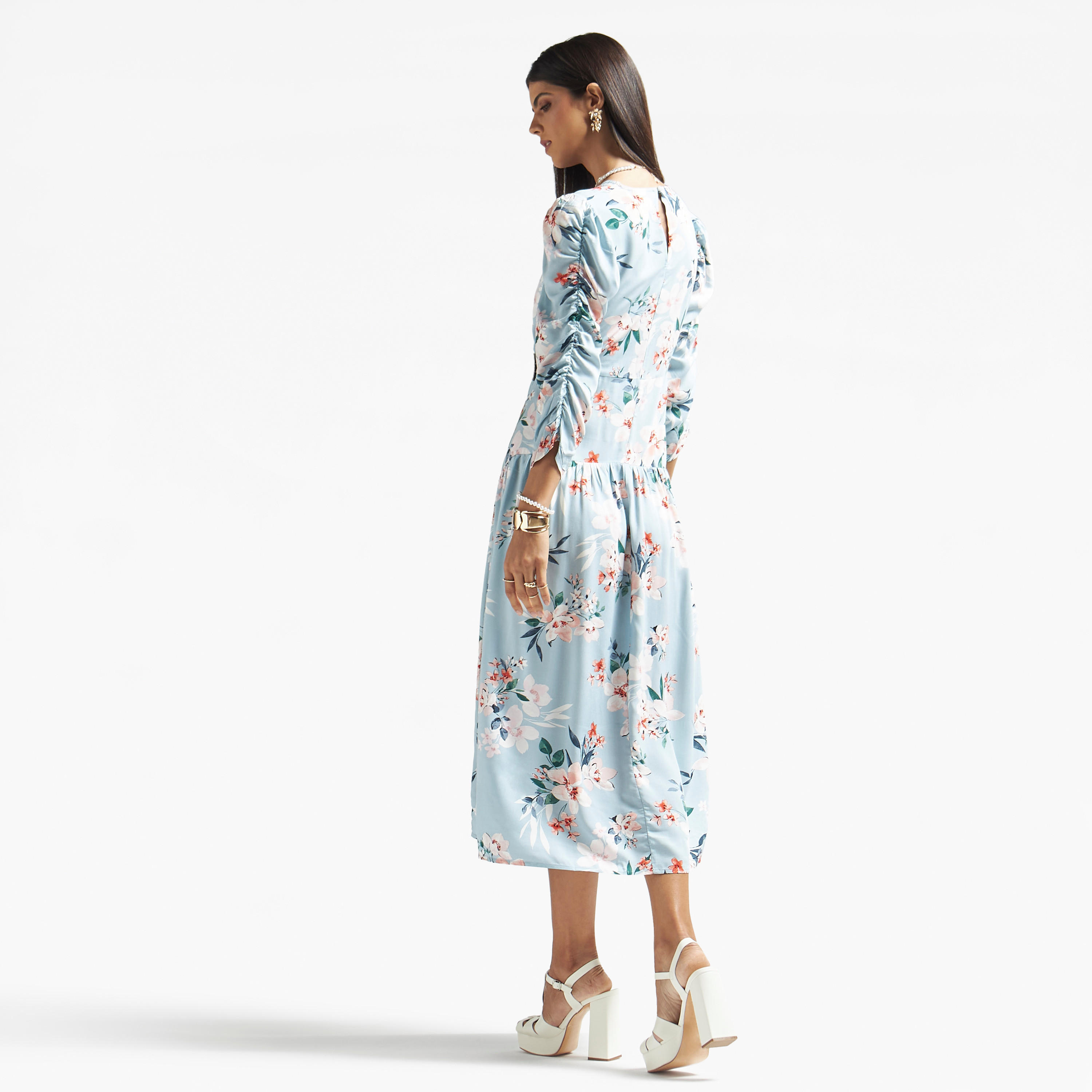فستان بطبعات زهور وكشكش-women-clothing-dresses-image-3