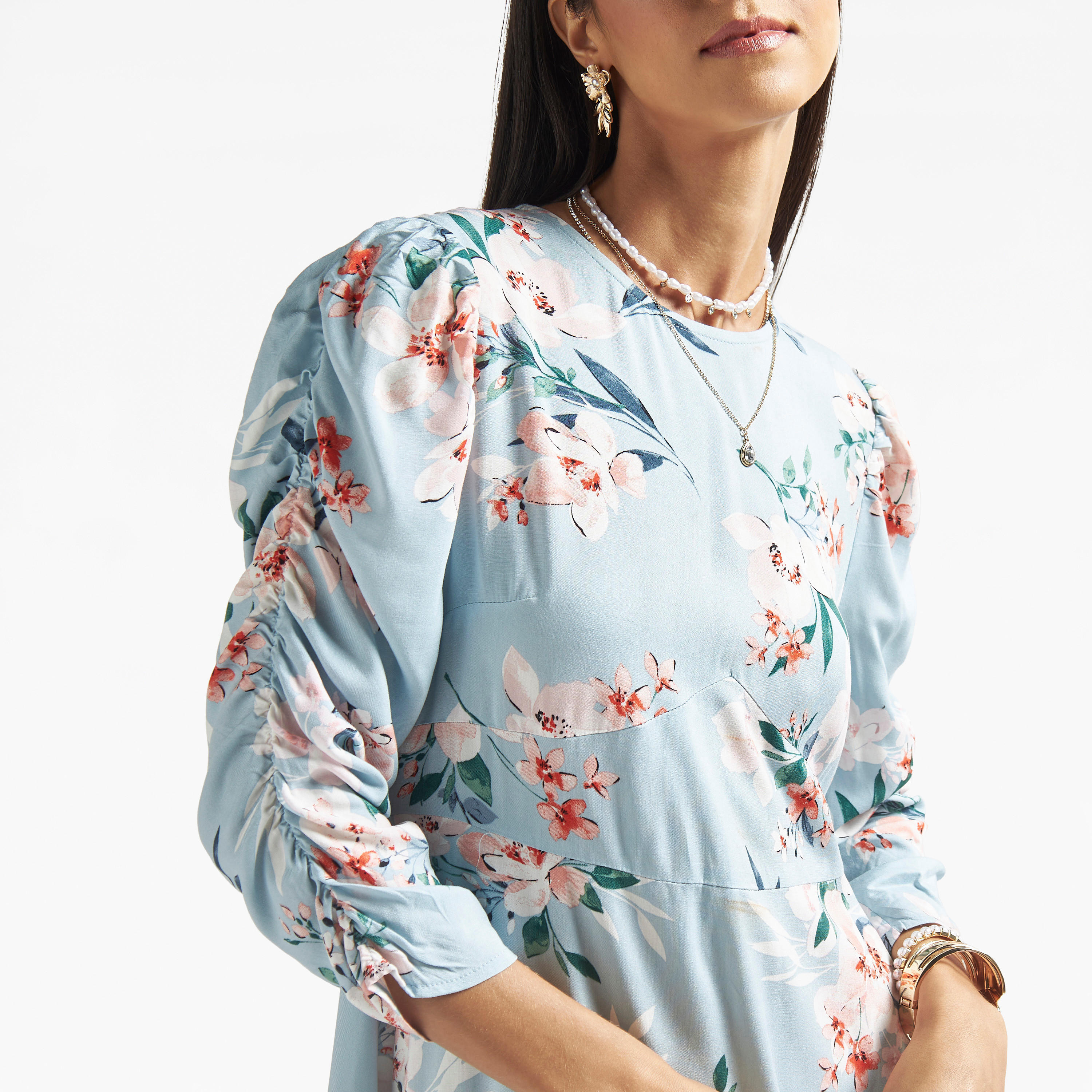 فستان بطبعات زهور وكشكش-women-clothing-dresses-image-4