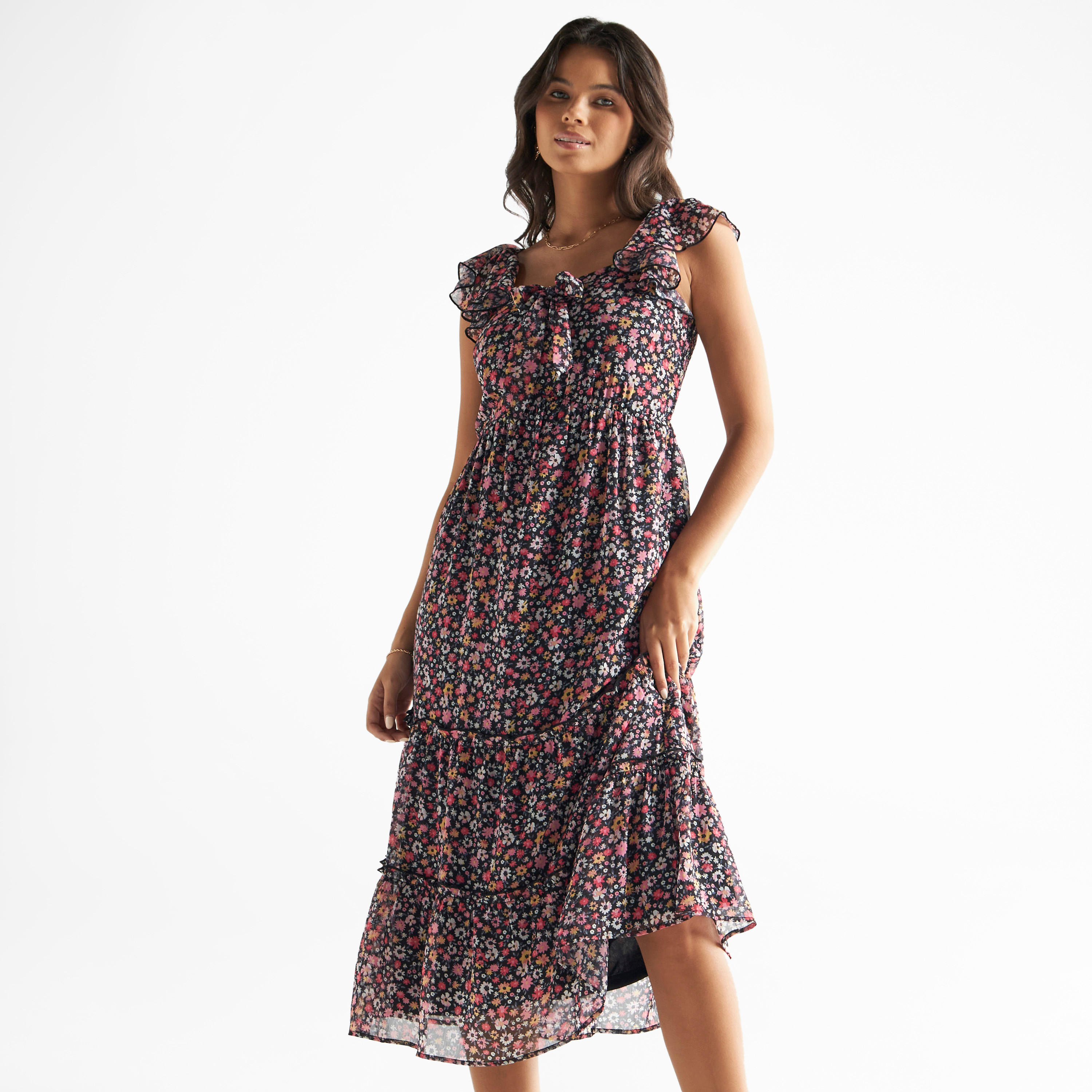 فستان دون أكمام بفيونكة وطبعات أزهار-women-clothing-dresses-image-1