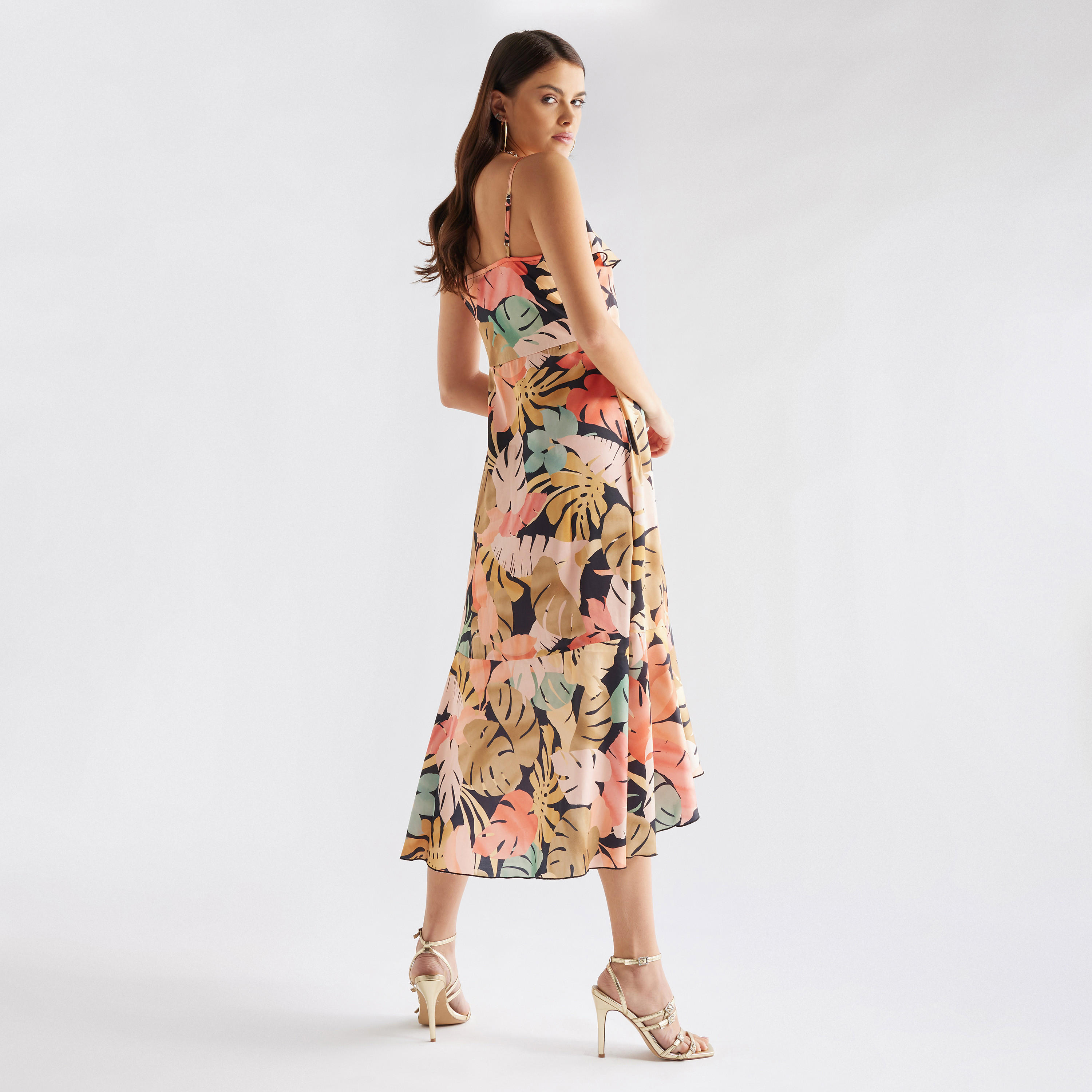 Ruffled Wrap Dress with Asymmetrical Hem and Adjustable Spaghetti Straps-women-clothing-dresses-image-3
