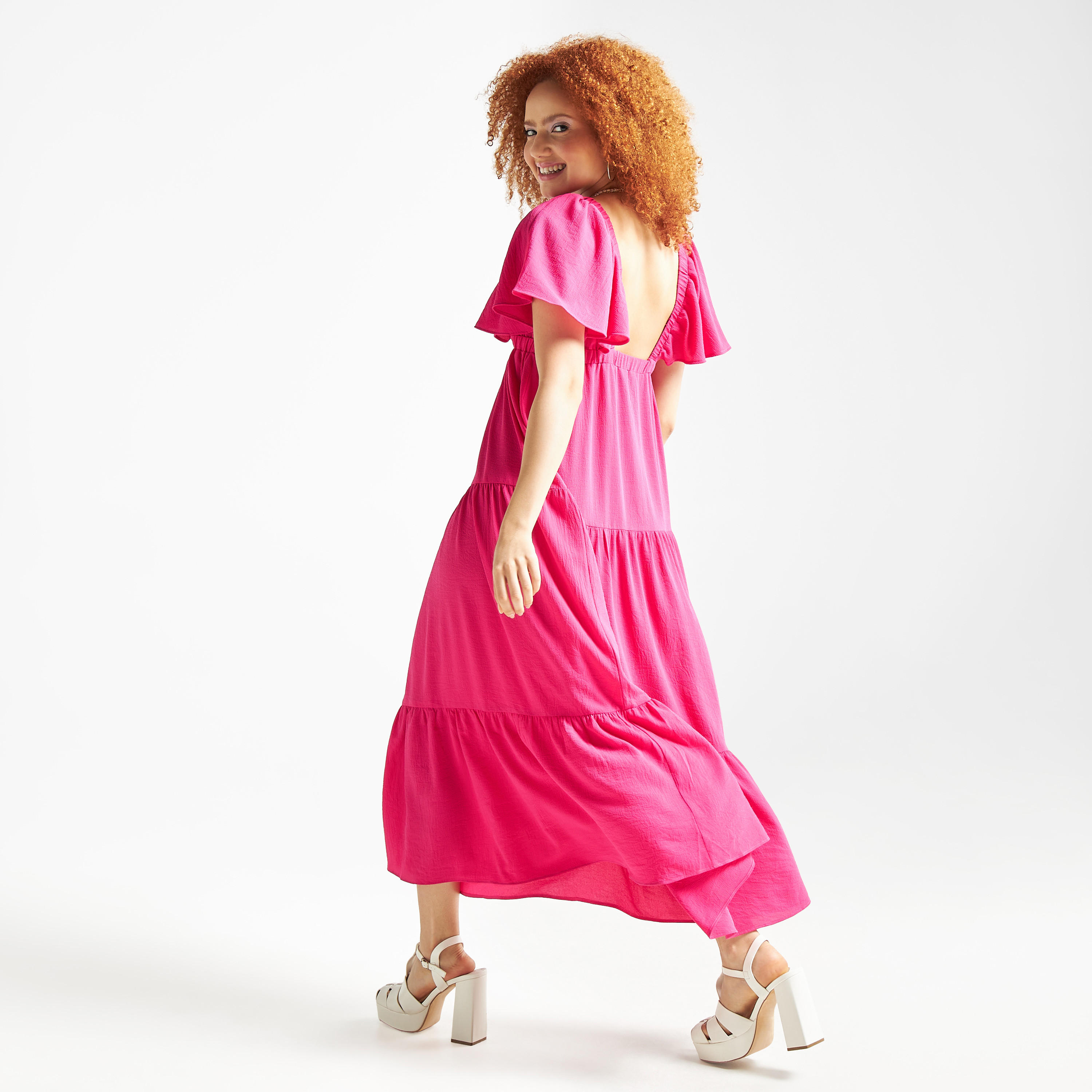 فستان طويل سادة متعدد الطبقات بياقة V وأكمام واسعة-women-clothing-dresses-image-4