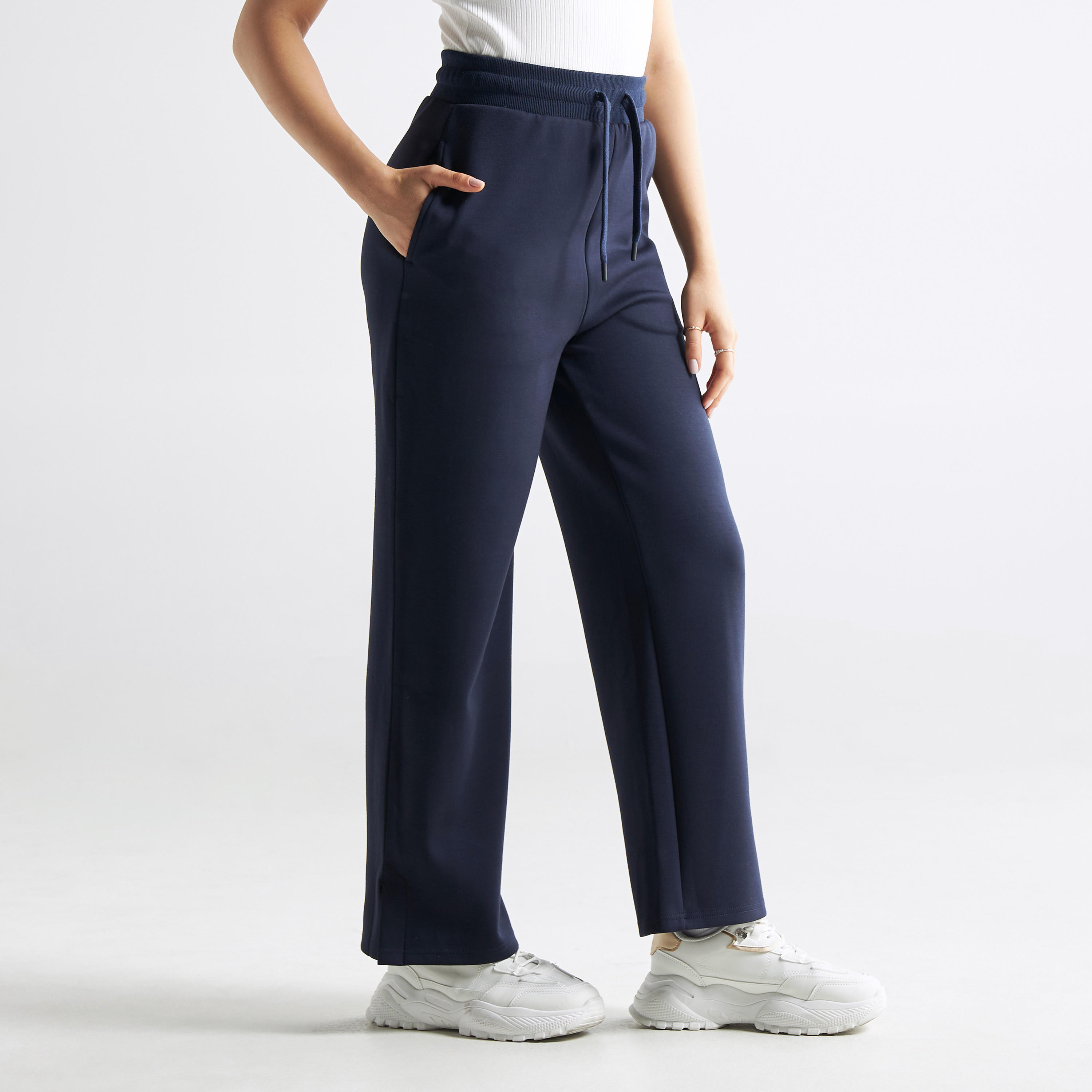 Long Knit Pants with Elasticated Waistband and Pockets-women-clothing-bottoms-trousers-image-1
