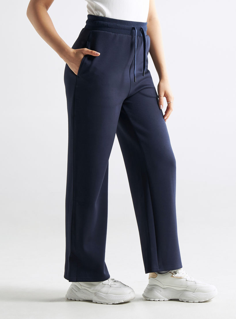 Long Knit Pants with Elasticated Waistband and Pockets-women-clothing-bottoms-trousers-image-1