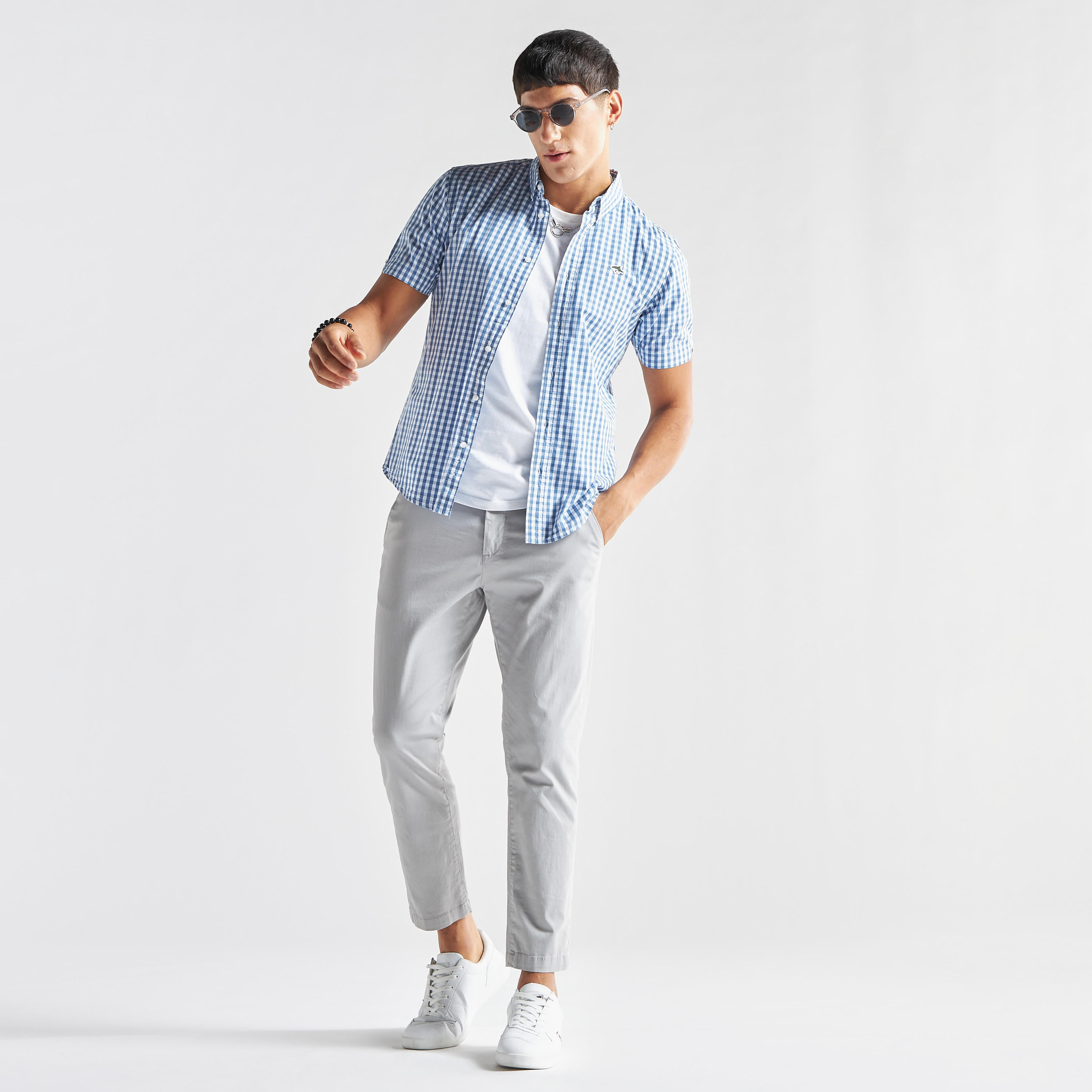 قميص كاروهات بأكمام قصيرة من لي شارك -men-clothing-shirts-image-2